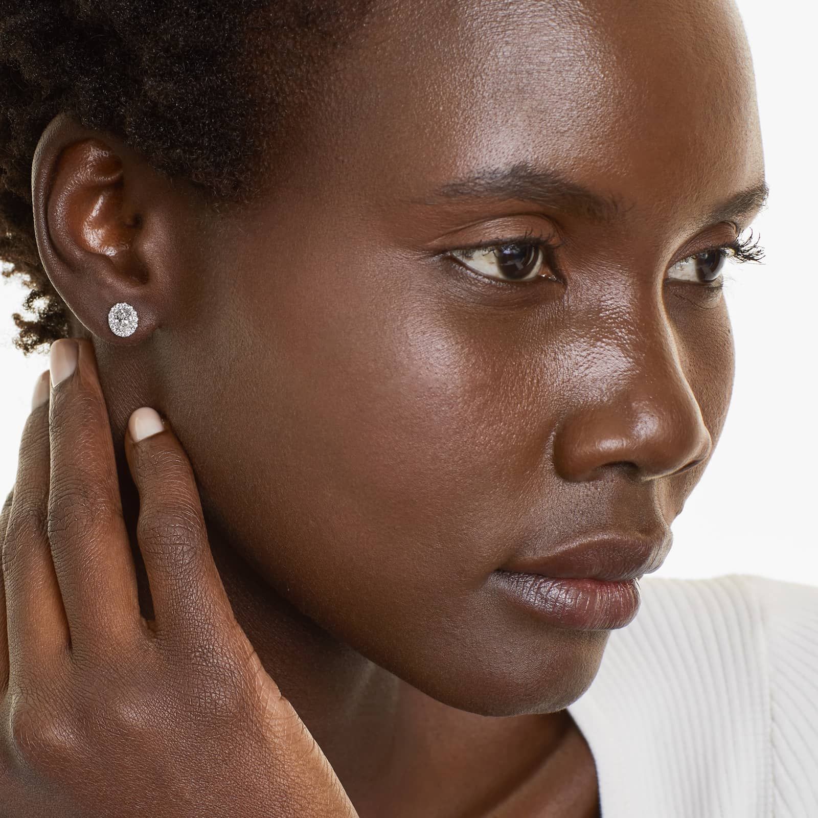 Oval Cut Halo Diamond Stud Earrings 18K White Gold