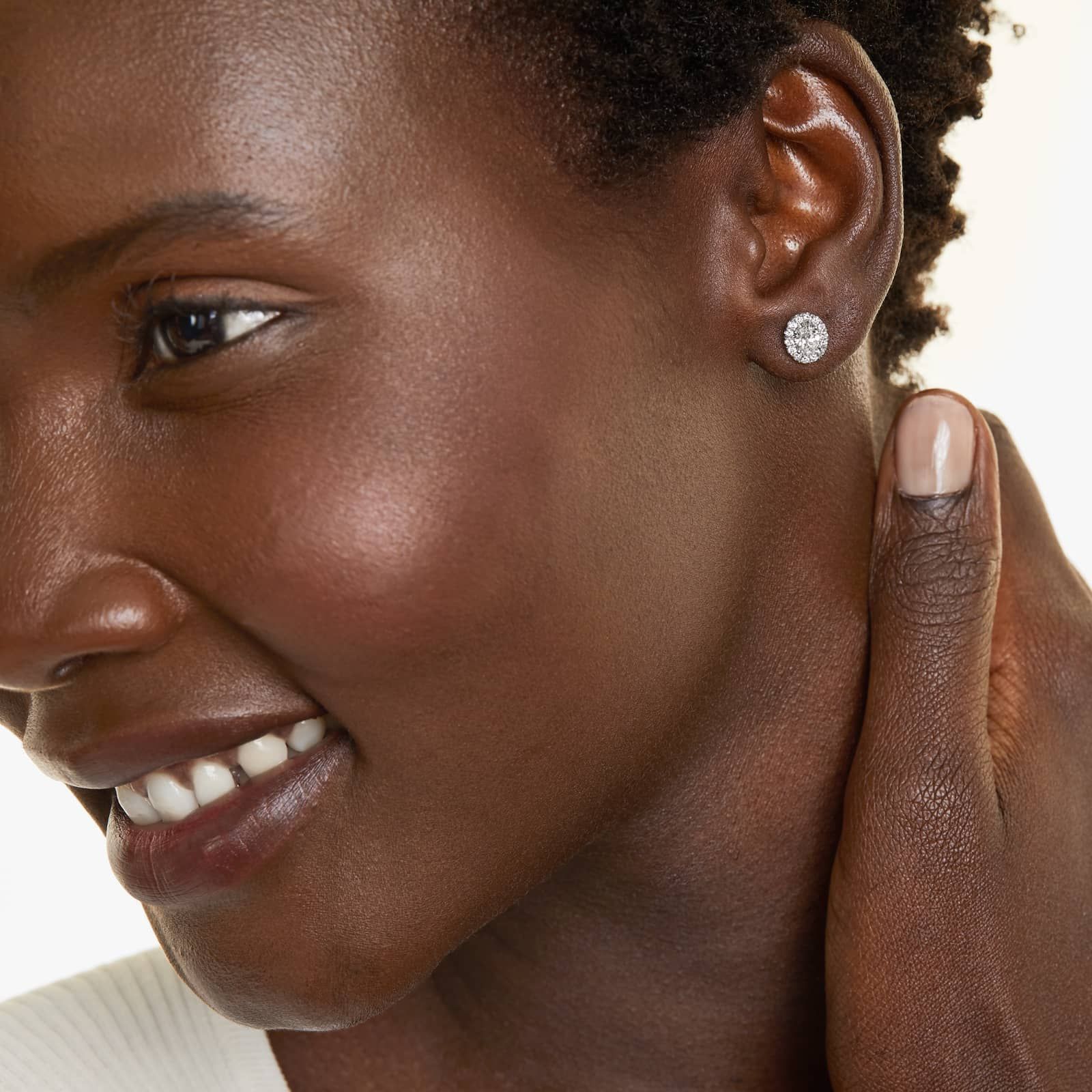 Oval Cut Halo Diamond Stud Earrings 18K White Gold