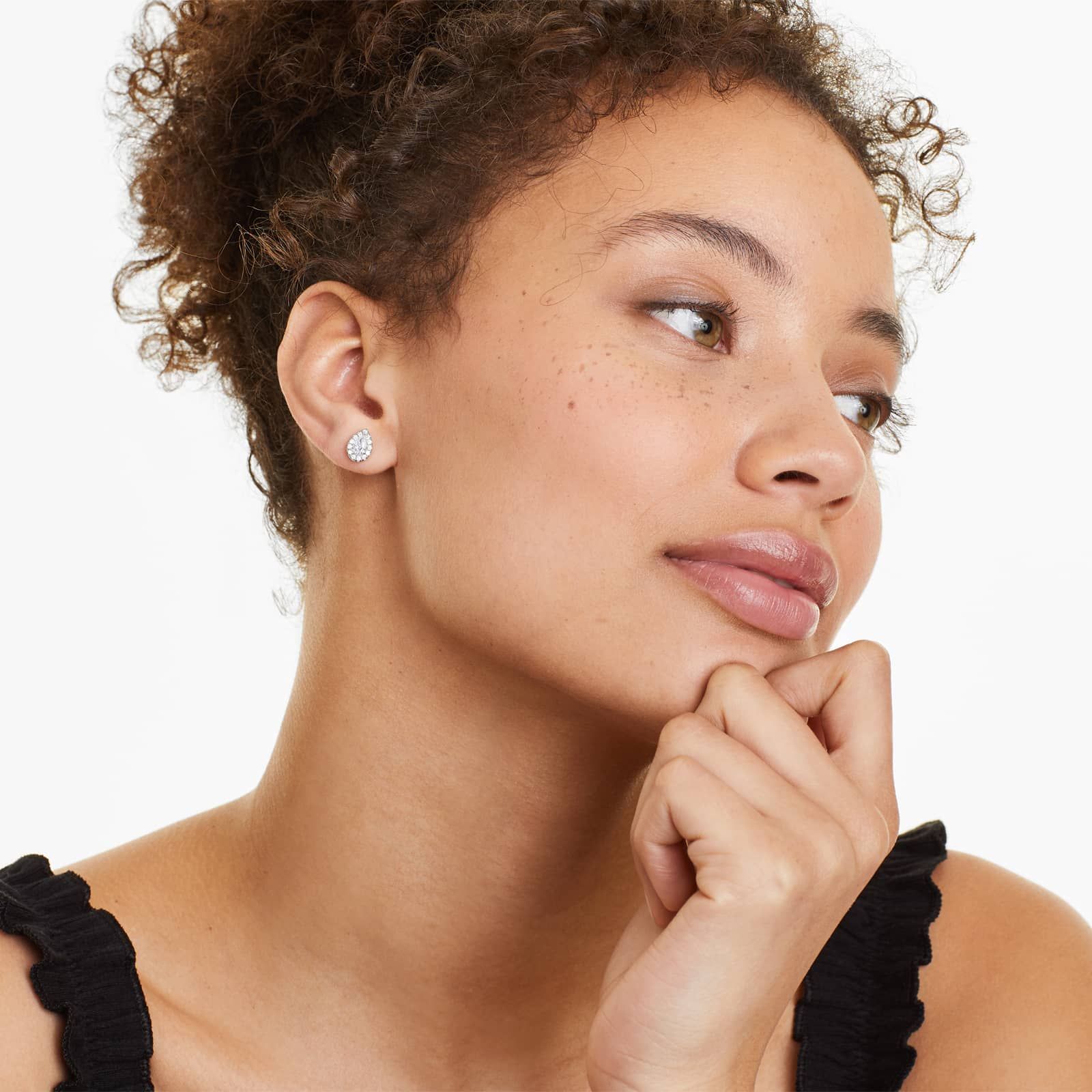 Pear Shape Halo Diamond Stud Earrings In 18K White Gold