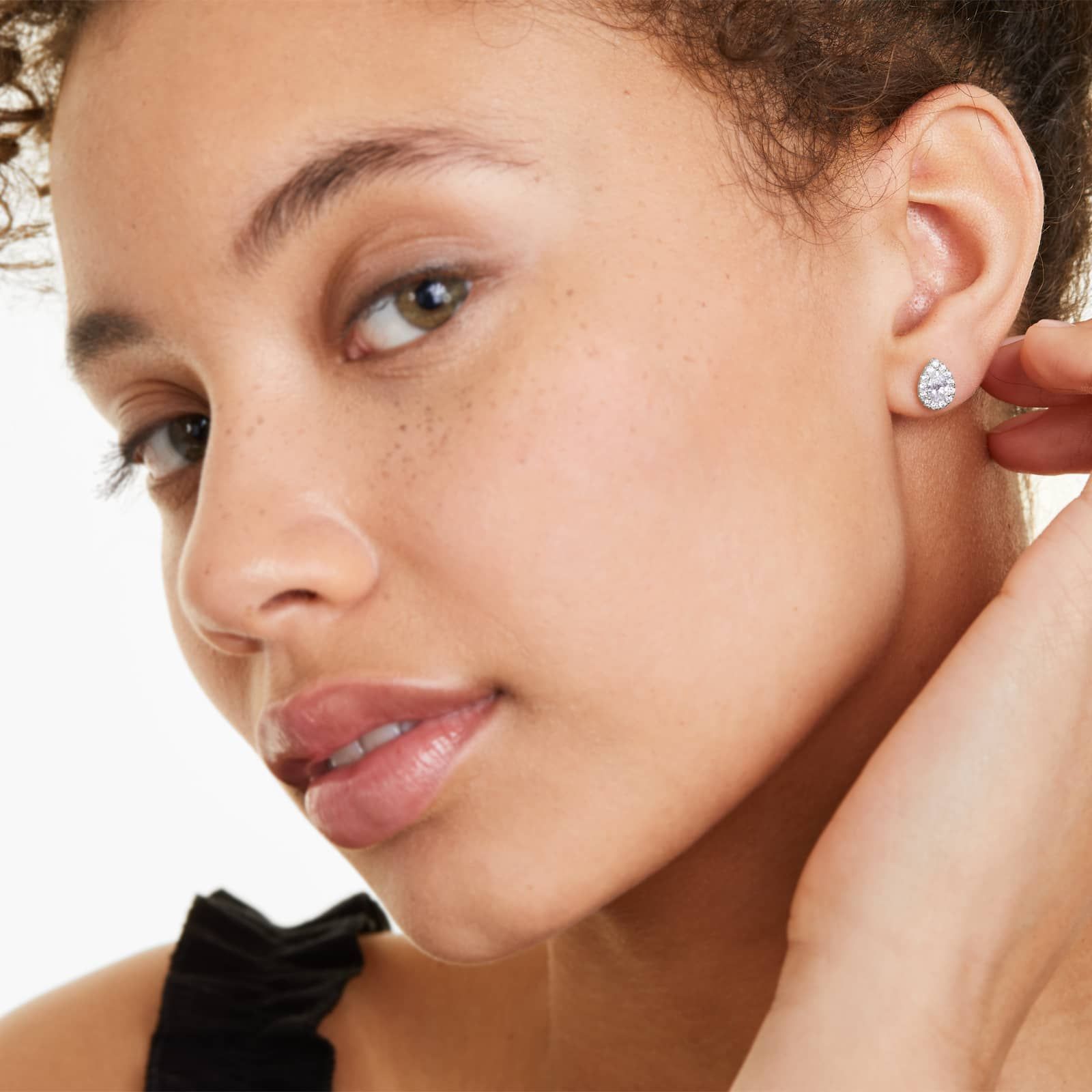 Pear Shape Halo Diamond Stud Earrings In 18K White Gold