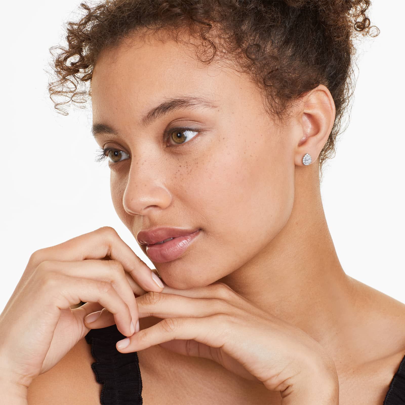 Pear Shape Halo Diamond Stud Earrings In 18K White Gold