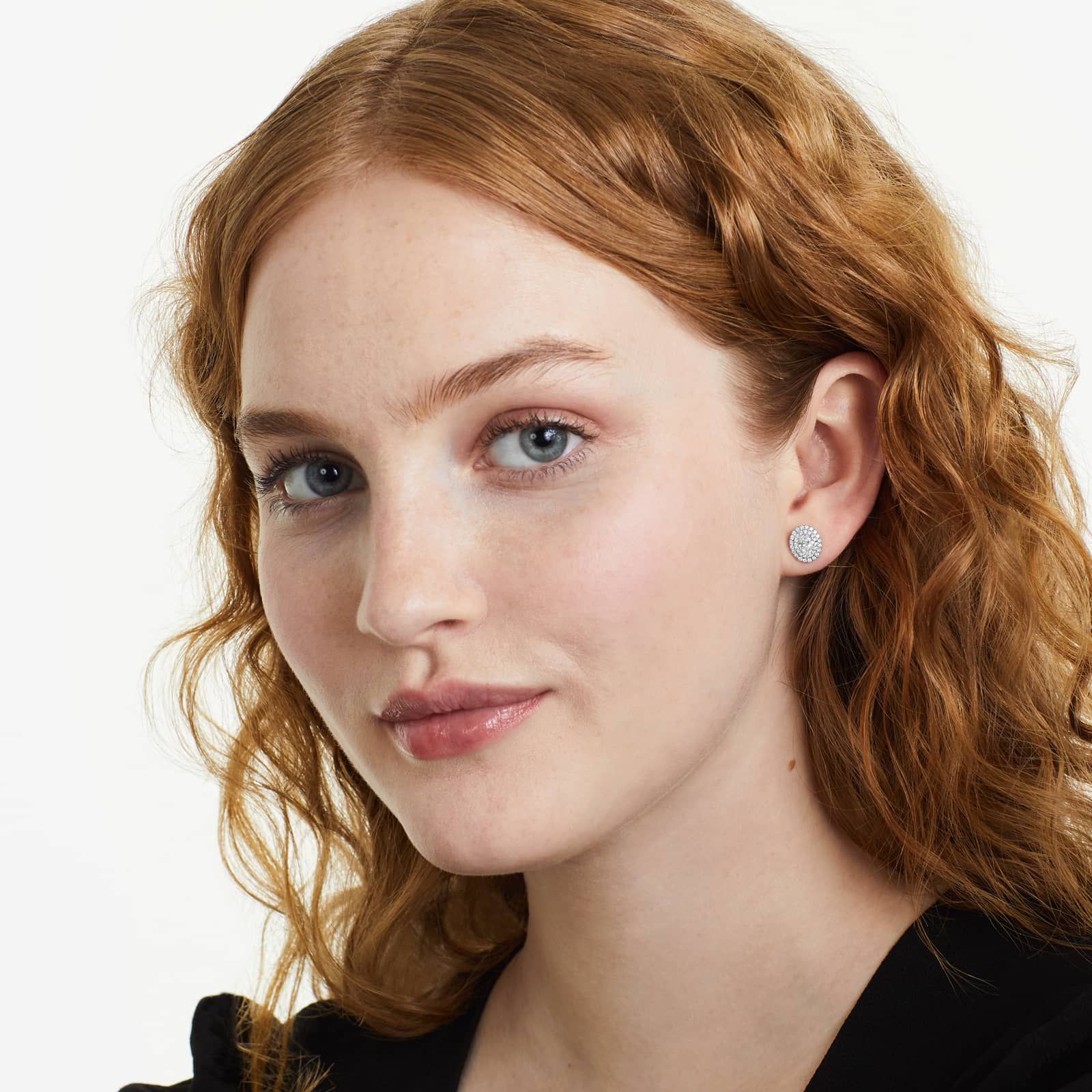 Double Halo Diamond Earrings With Oval Cut Diamonds In 18K White Gold