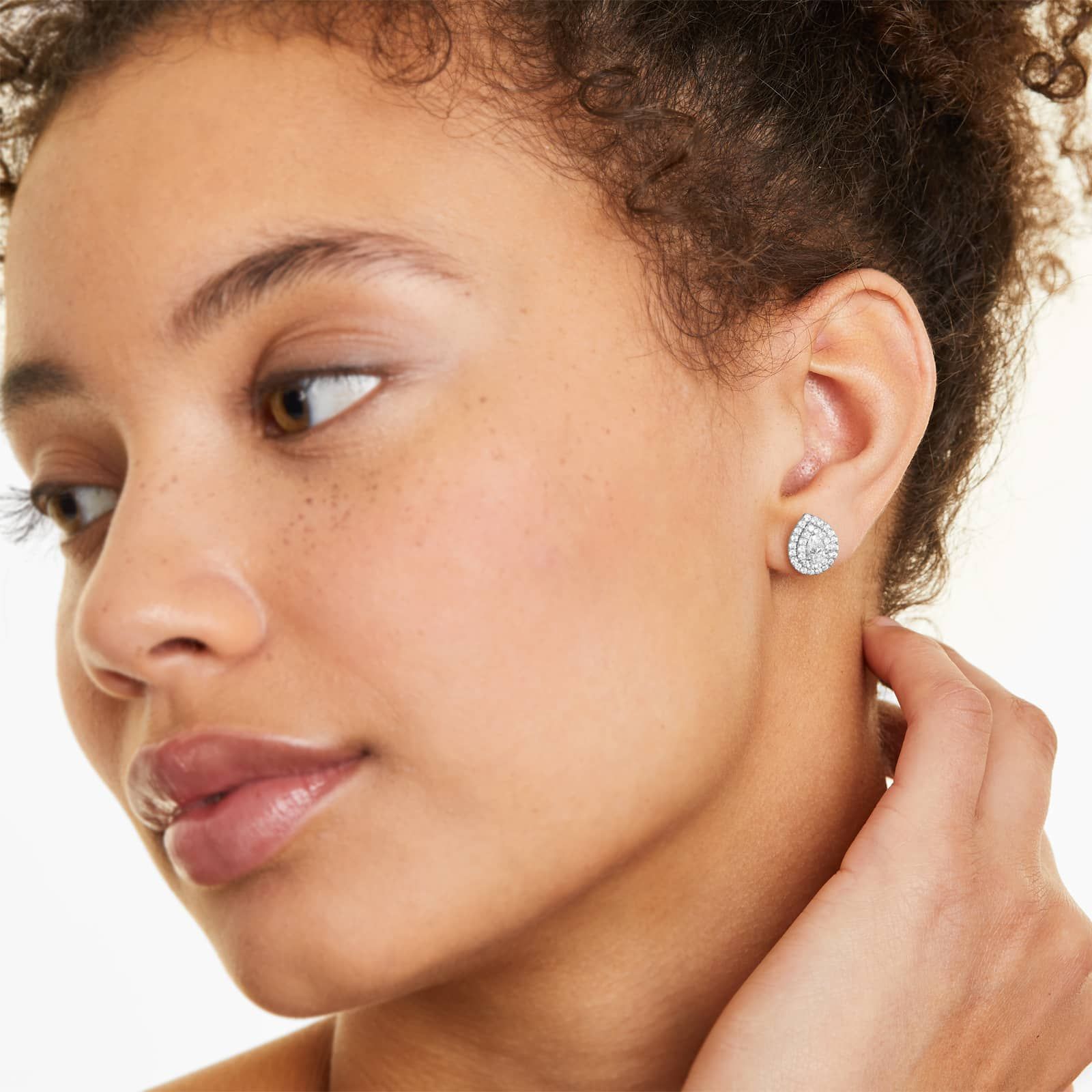 Double Halo Diamond Earrings With Pear Shape Diamonds In 18K White Gold