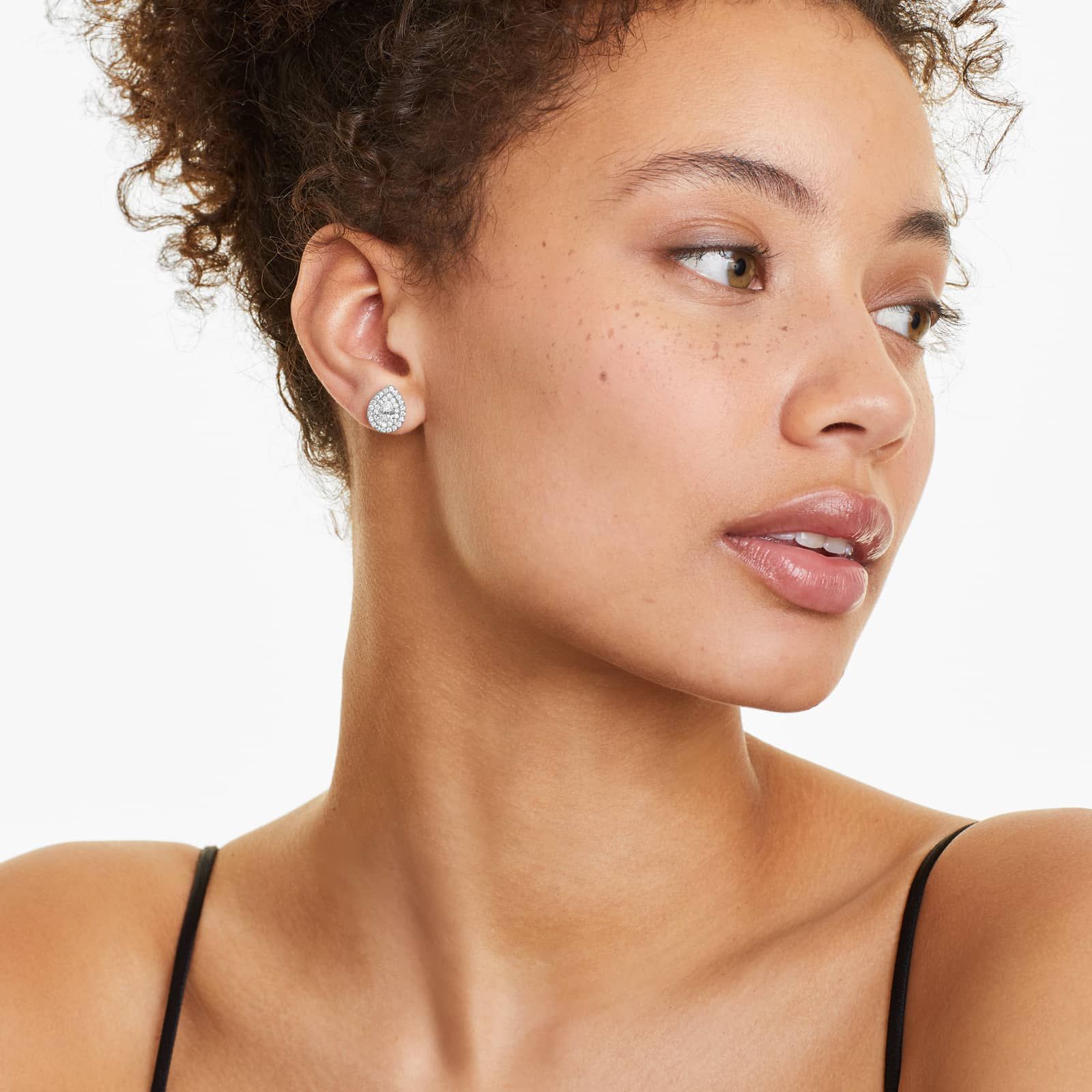 Double Halo Diamond Earrings With Pear Shape Diamonds In 18K White Gold