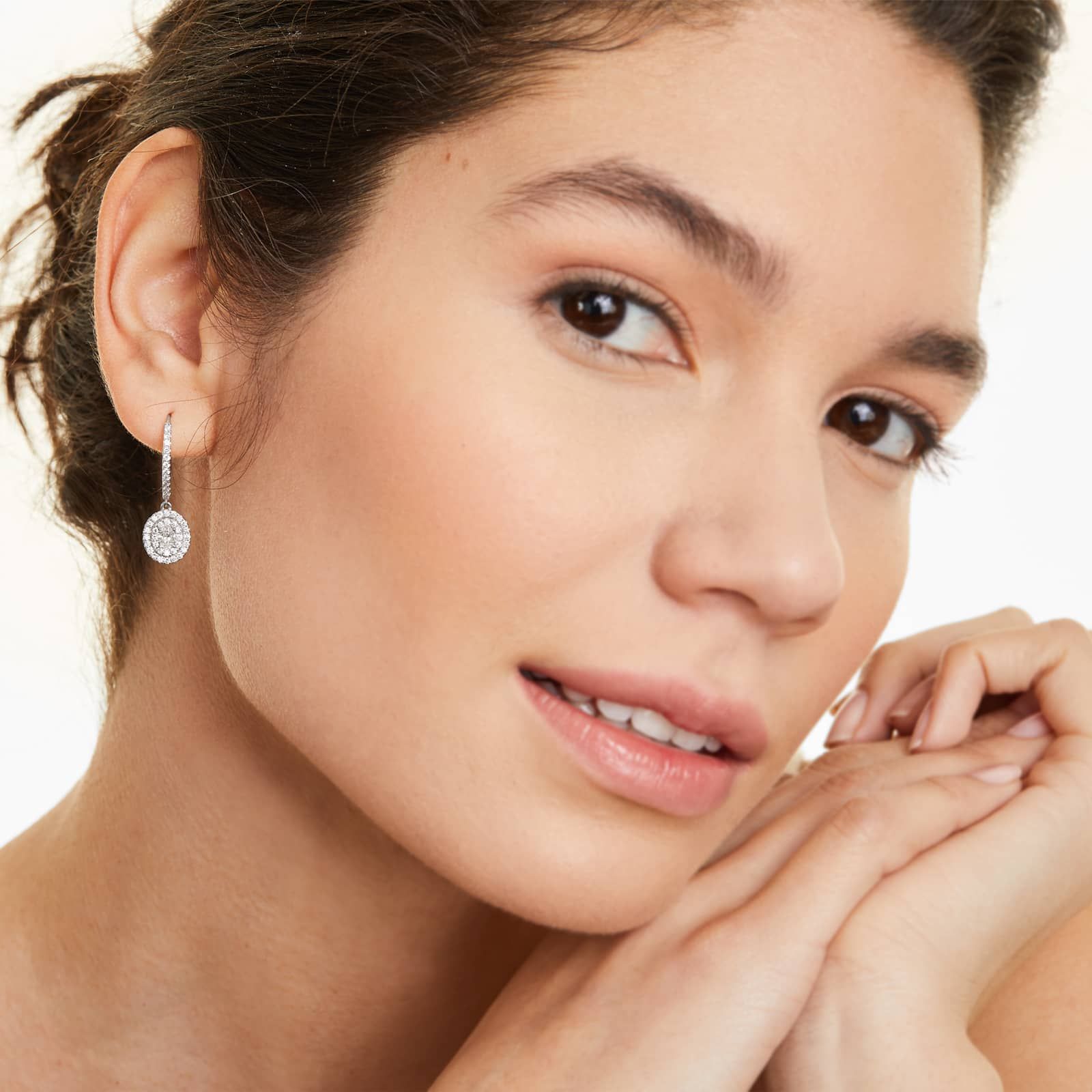 Double Halo Diamond Earrings With Oval Cut Diamonds In 18K White Gold