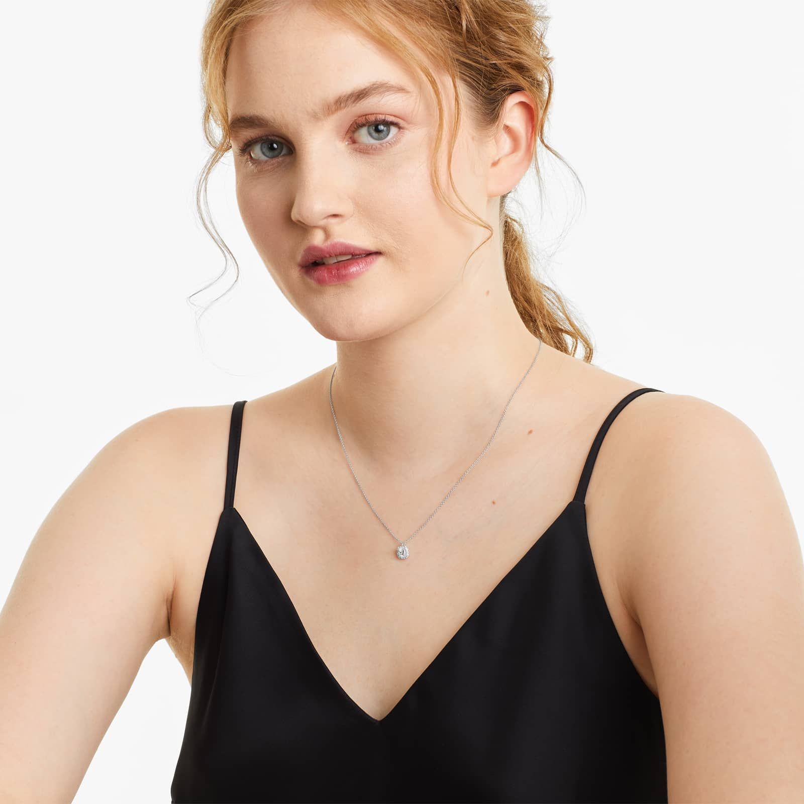 Halo Cushion Cut Diamond Necklace In 18K White Gold