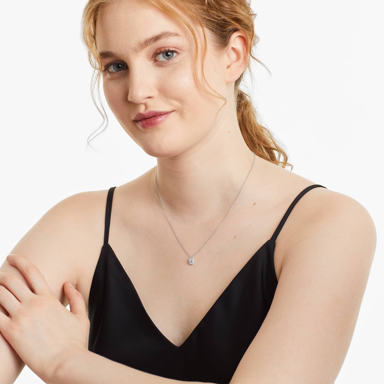 Halo Cushion Cut Diamond Necklace In 18K White Gold