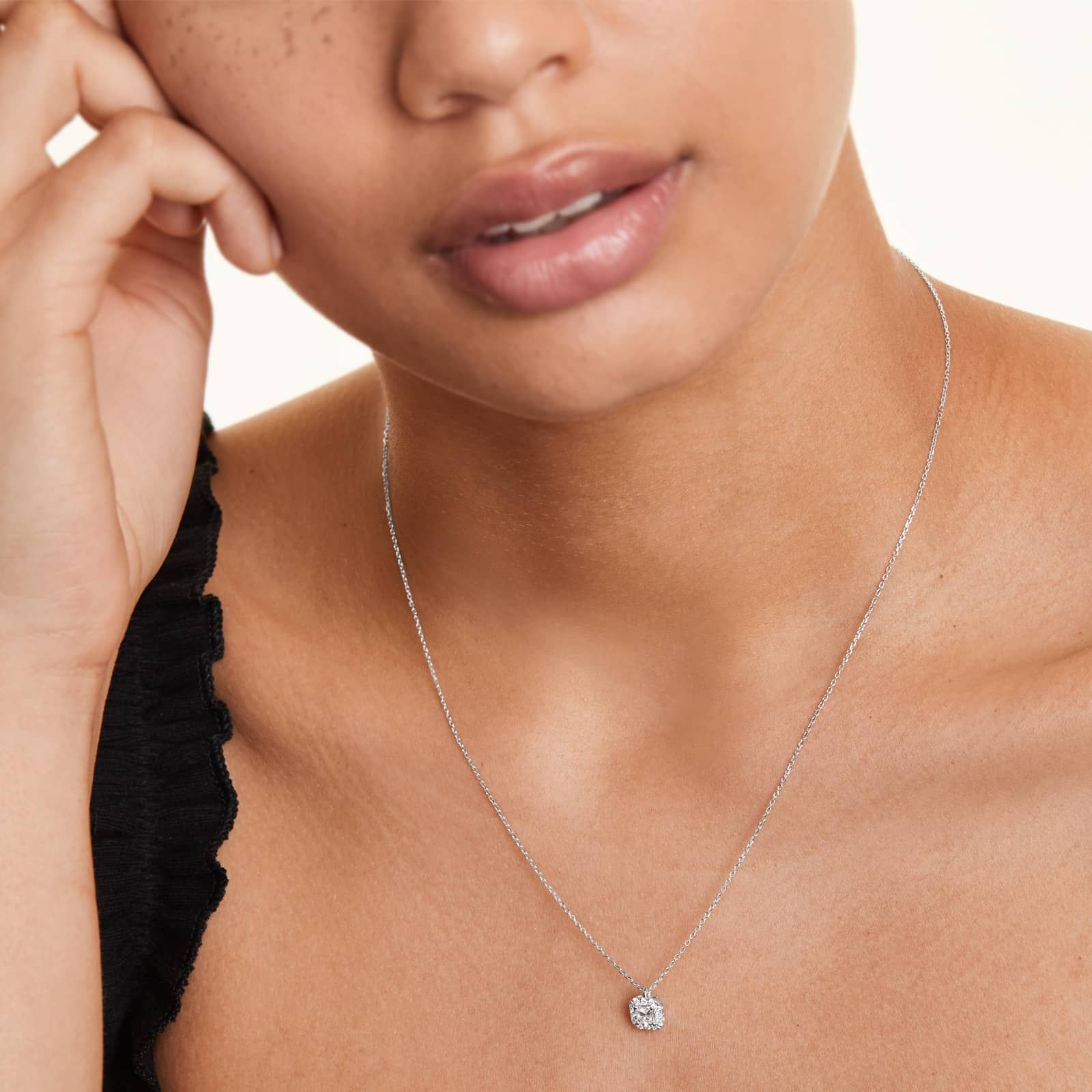 Halo Asscher Cut Diamond Necklace In 18K White Gold