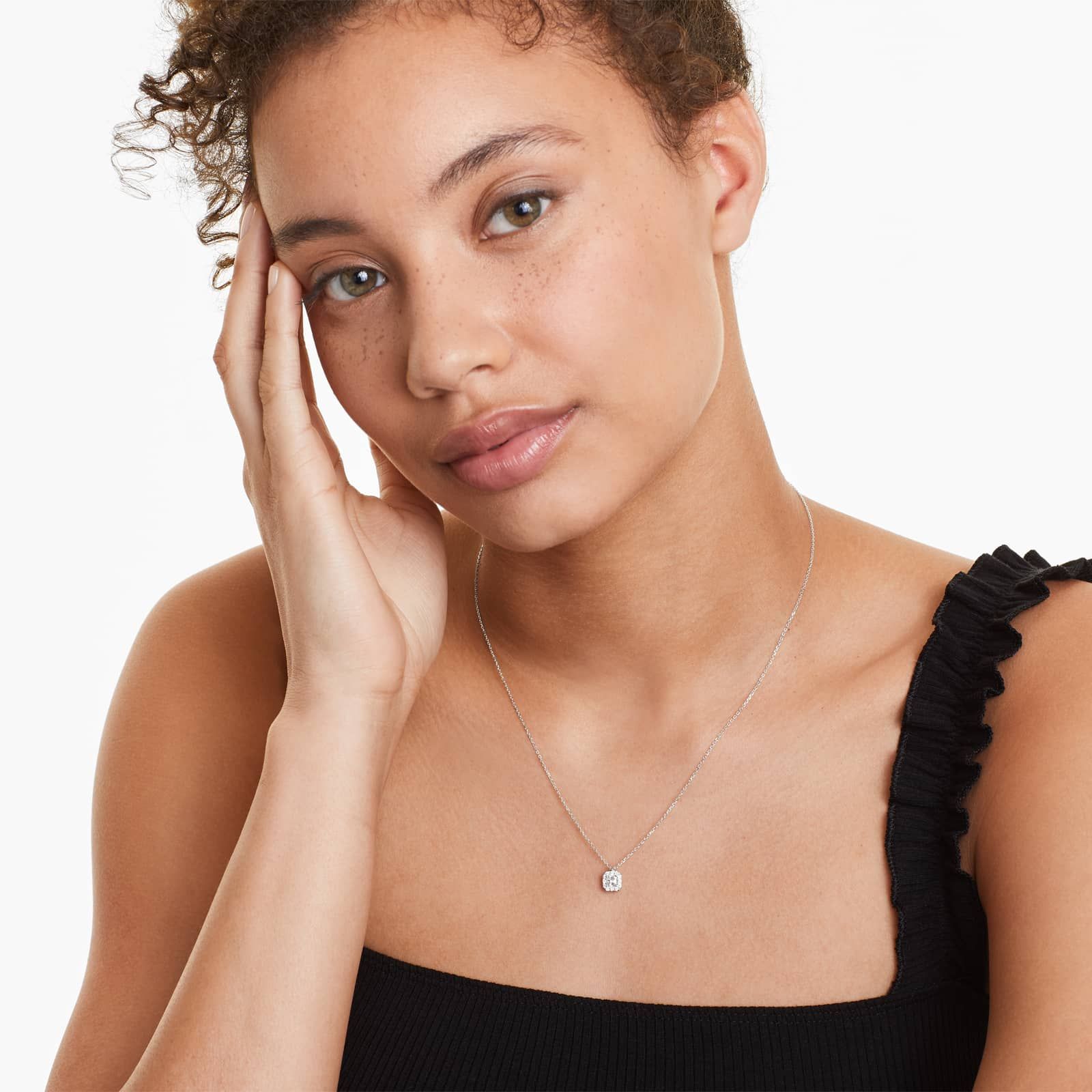 Halo Asscher Cut Diamond Necklace In 18K White Gold