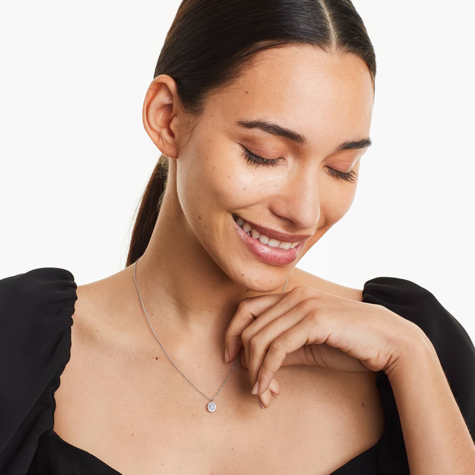 Halo Oval Cut Diamond Necklace In 18K White Gold