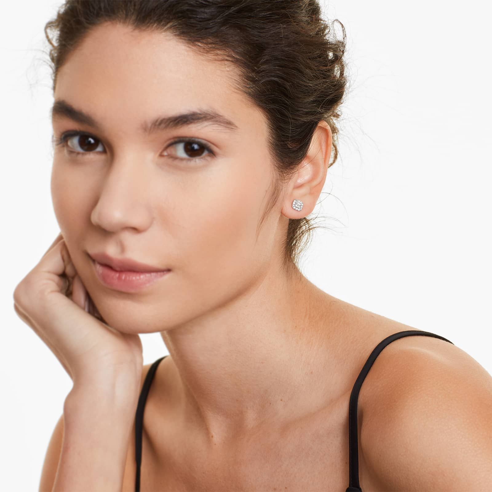 Cushion Halo Diamond Stud Earrings In 18K White Gold