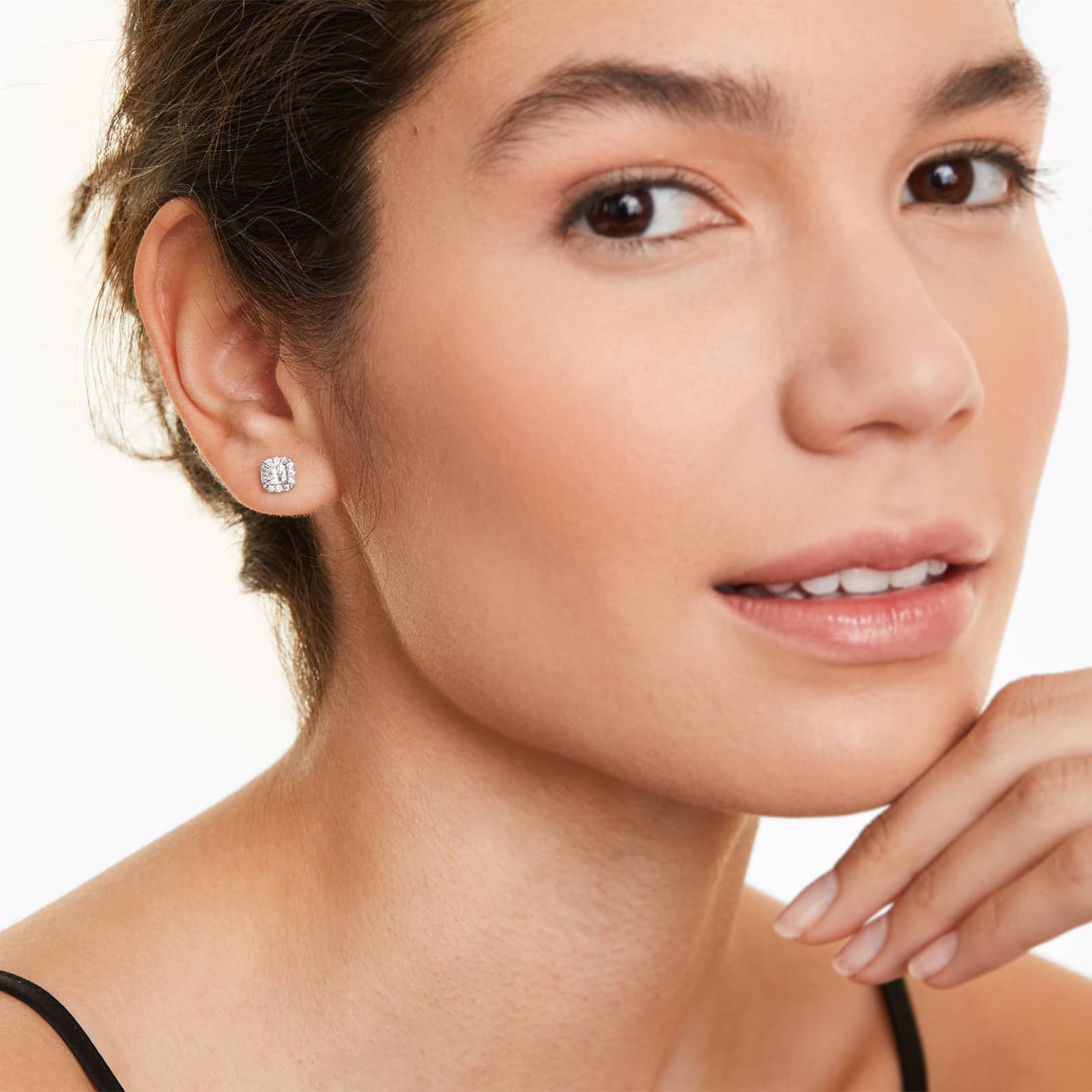 Cushion Halo Diamond Stud Earrings In 18K White Gold