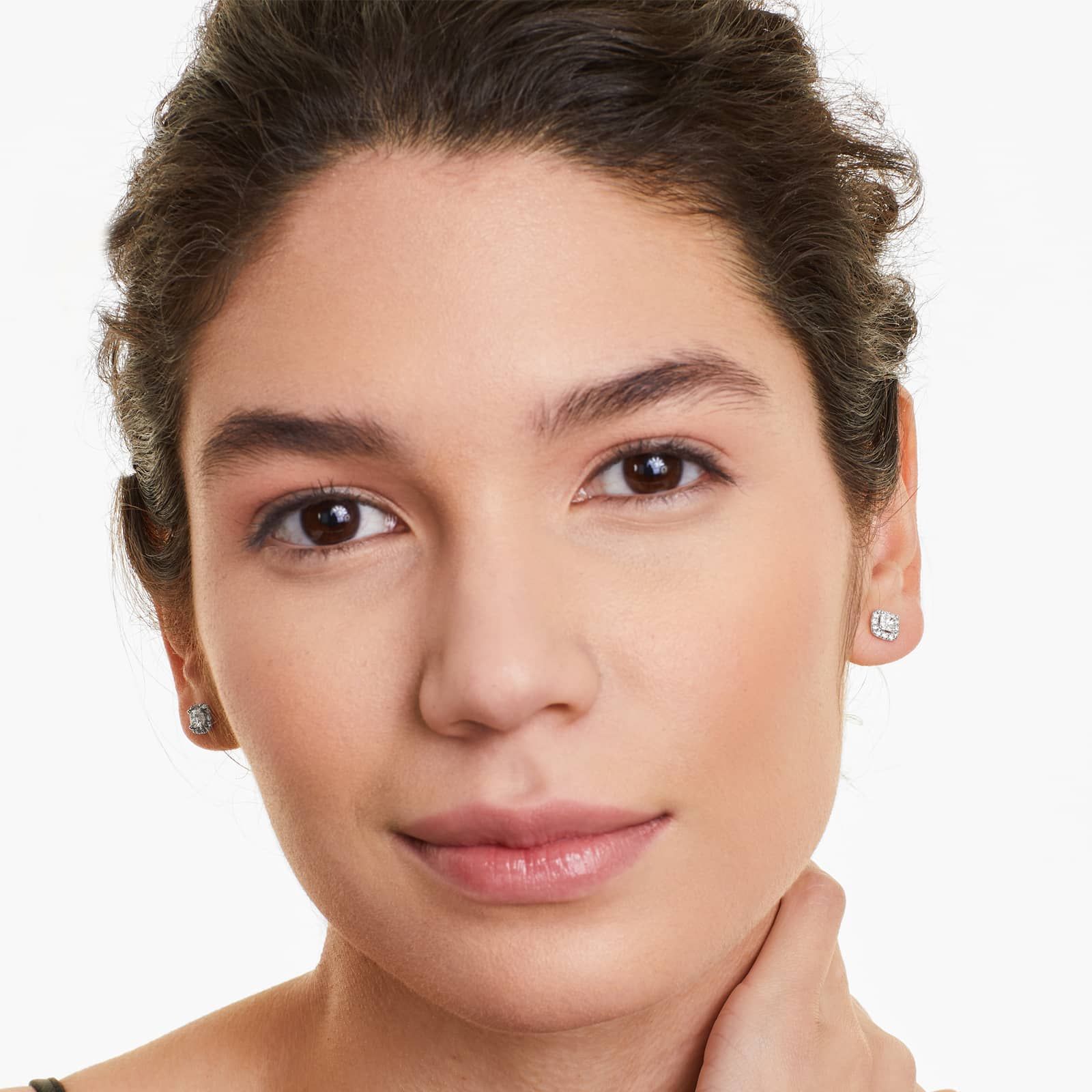 Cushion Halo Diamond Stud Earrings In 18K White Gold