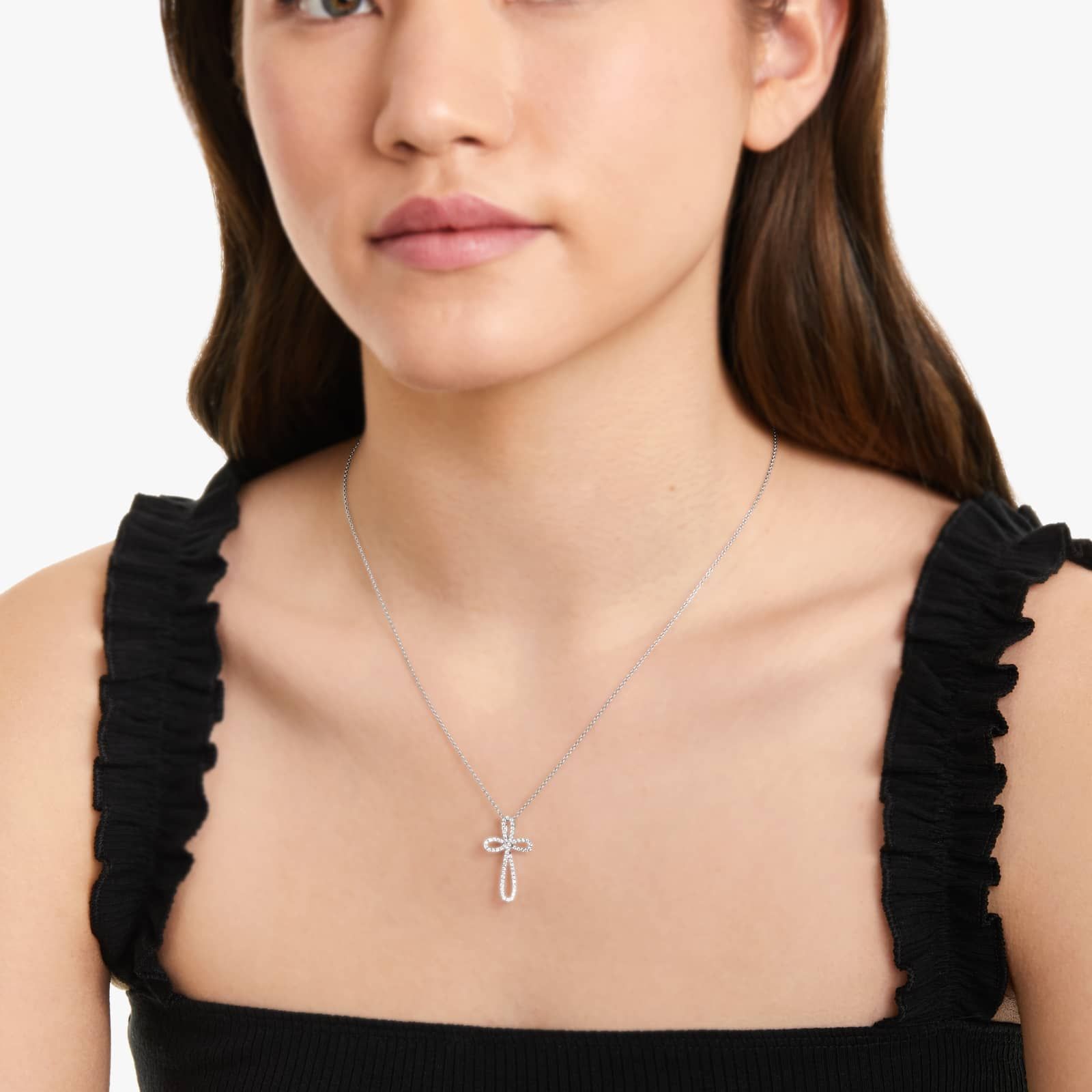 Infinity Cross Diamond Necklace In 14K White Gold