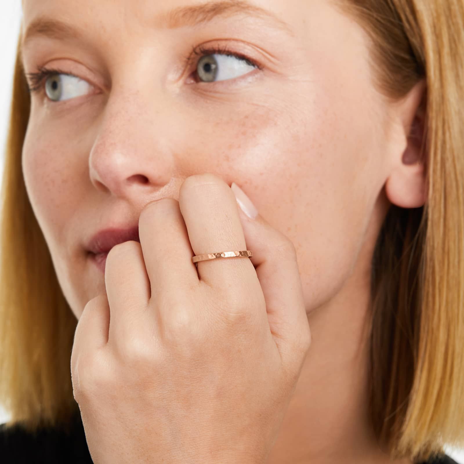 Satin Hammered Ring In 14K Rose Gold