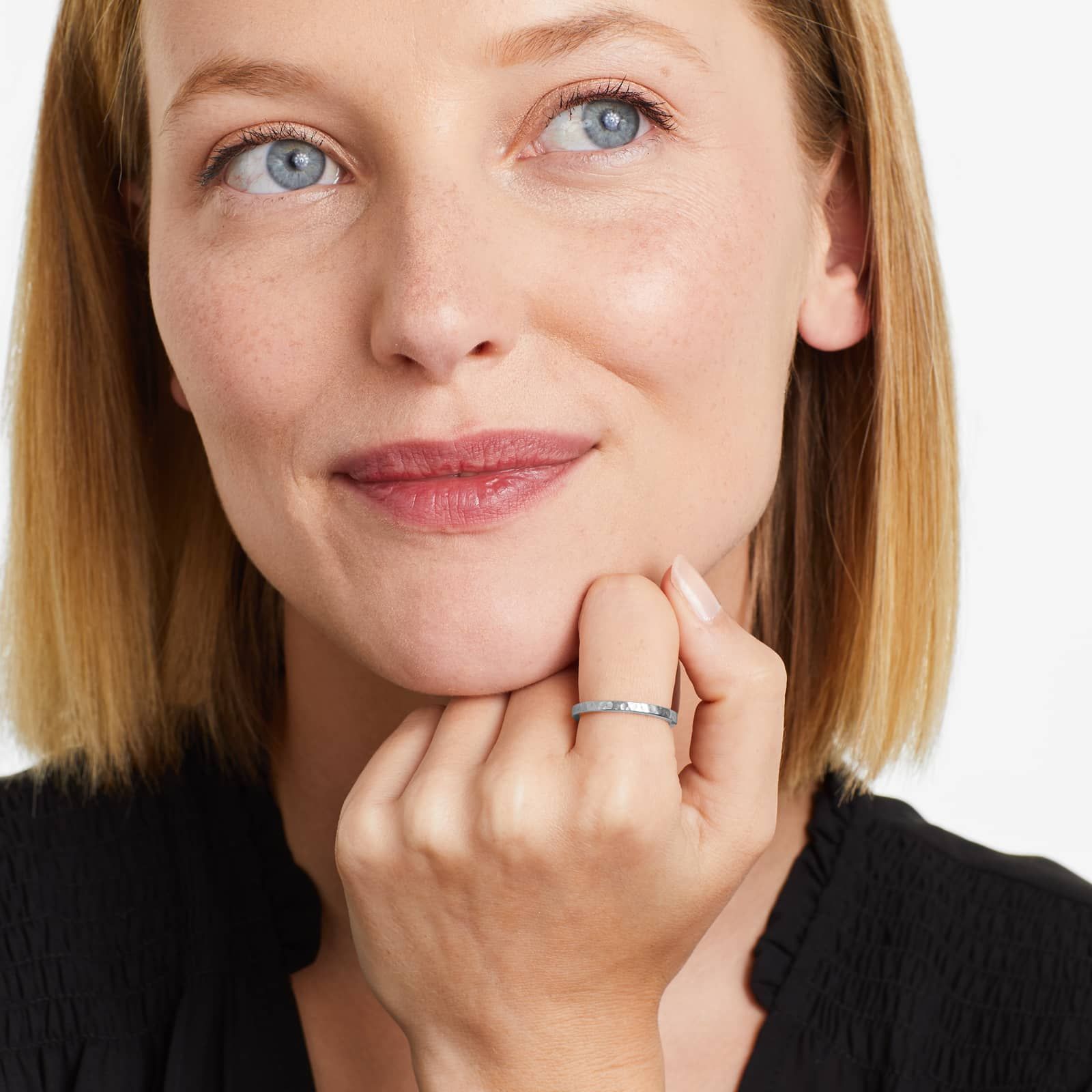 Satin Hammered Ring In 14K White Gold