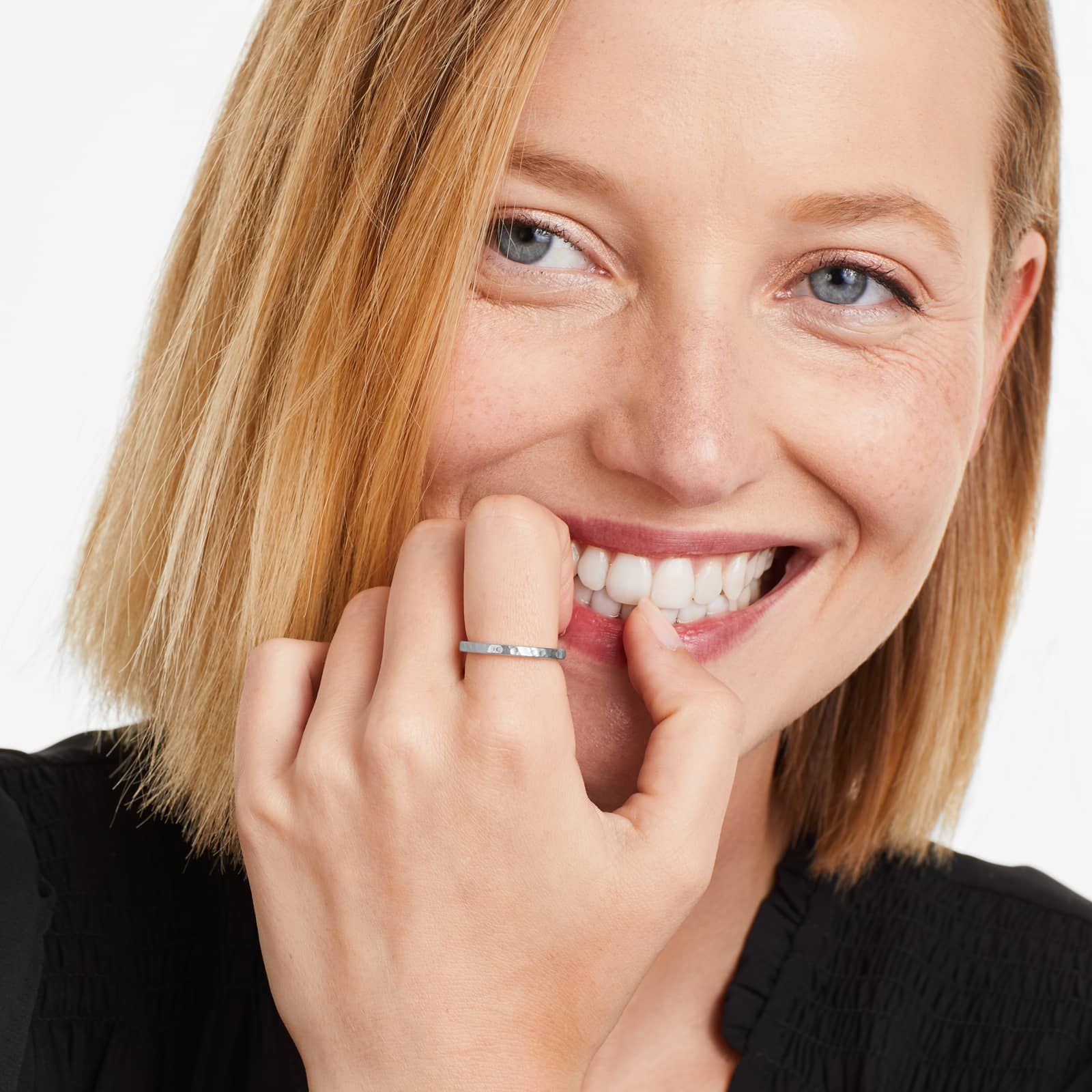 Satin Hammered Ring In 14K White Gold