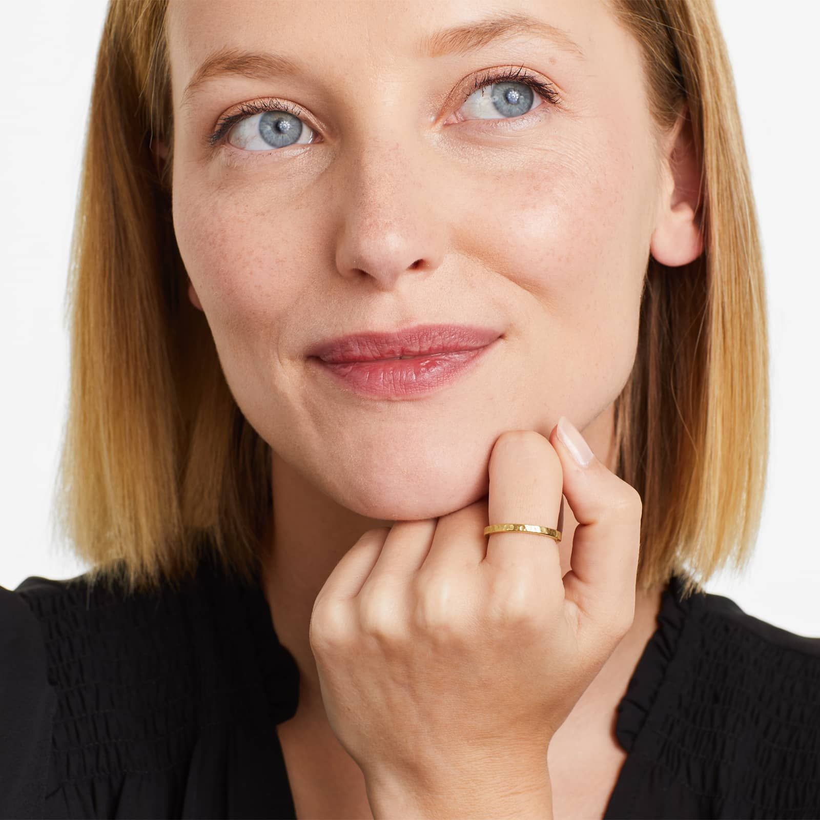 Satin Hammered Ring In 14K Yellow Gold