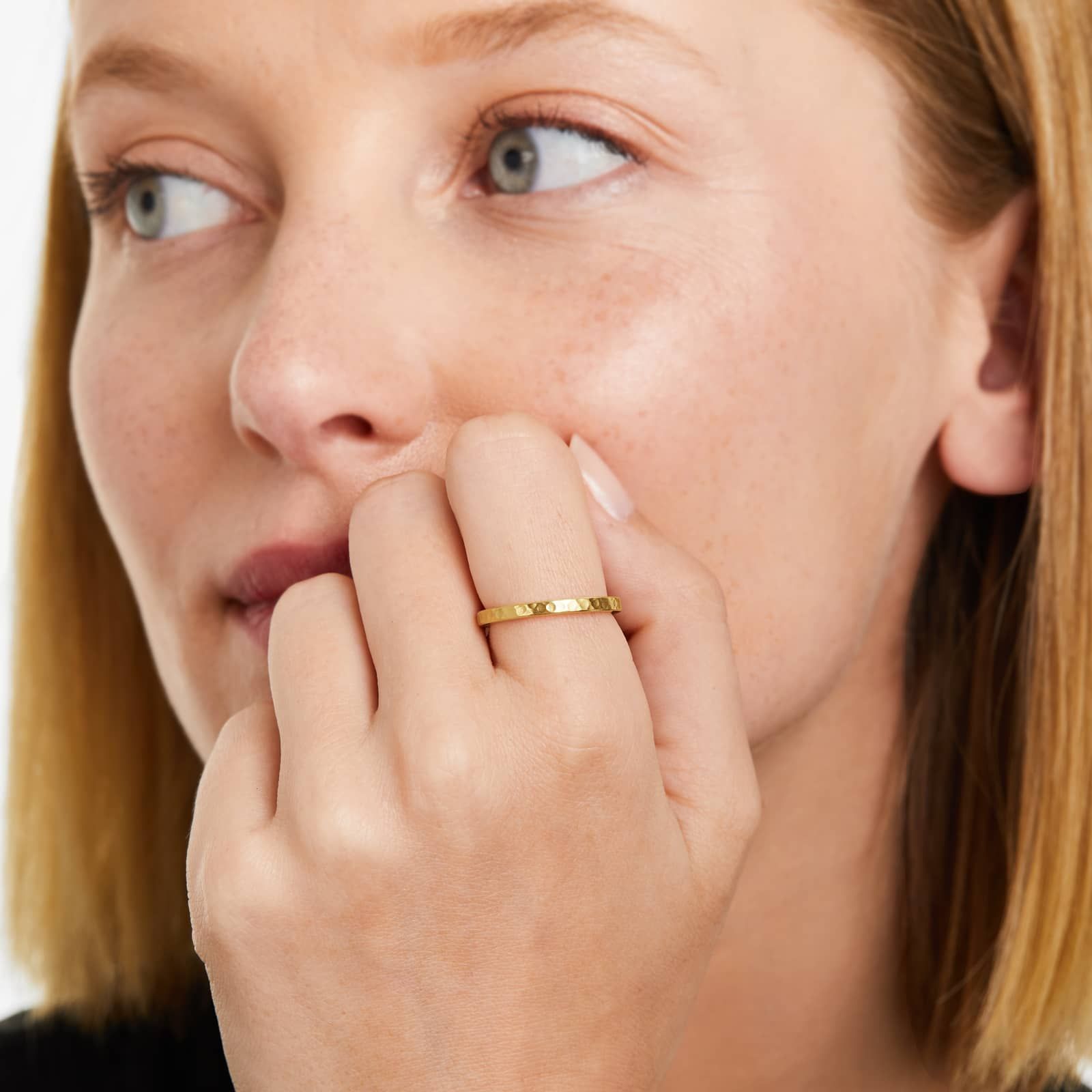 Satin Hammered Ring In 14K Yellow Gold