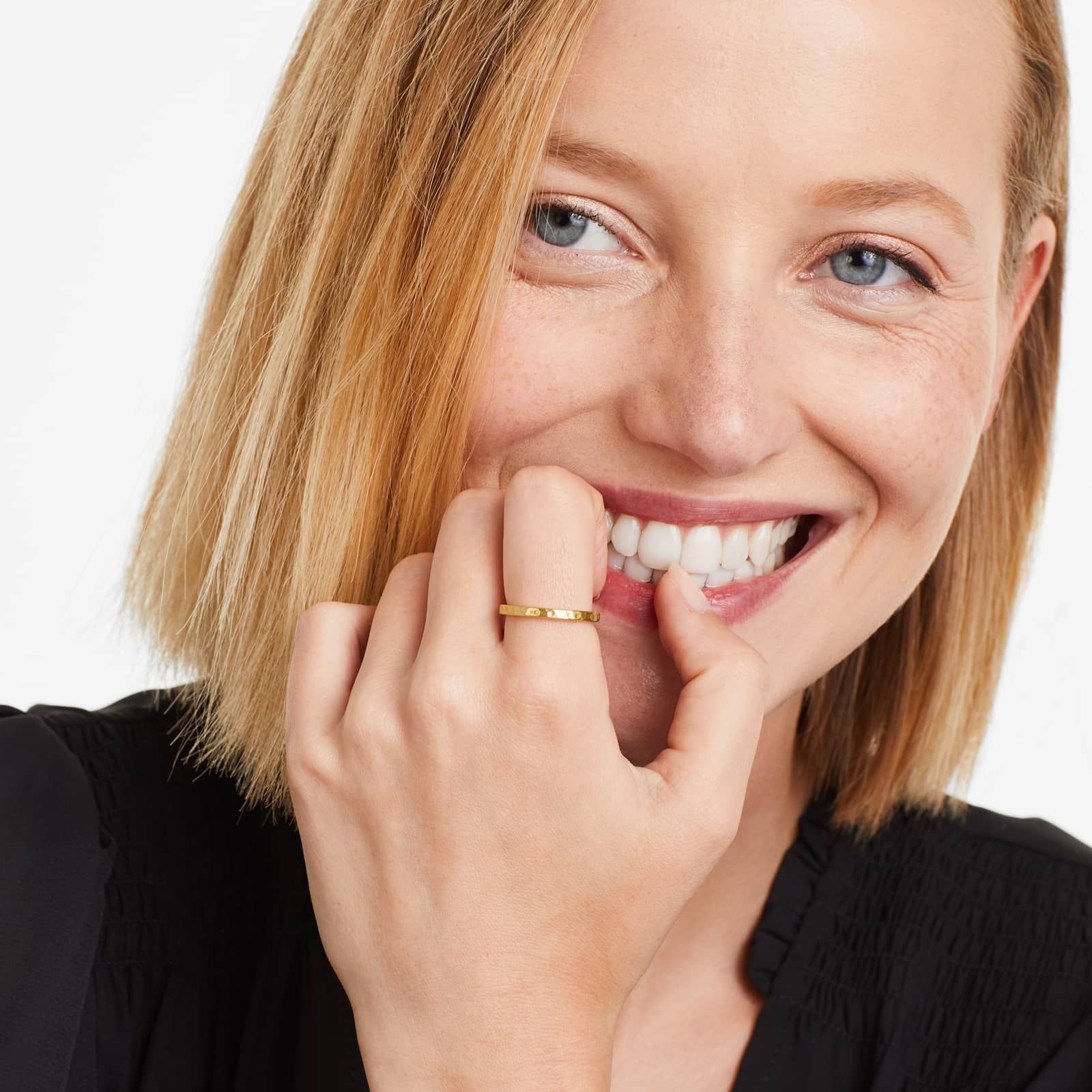 Satin Hammered Ring In 14K Yellow Gold