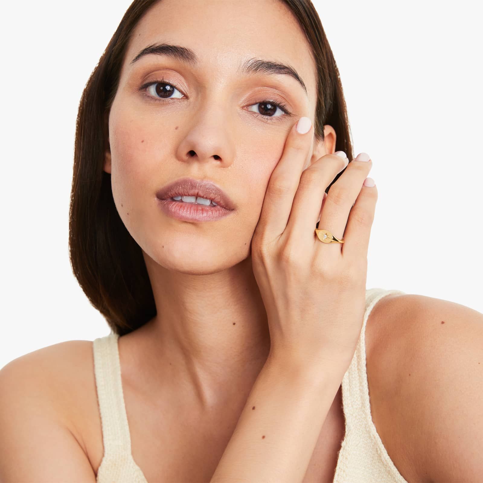 14K Yellow Gold Diamond Starburst Signet Ring