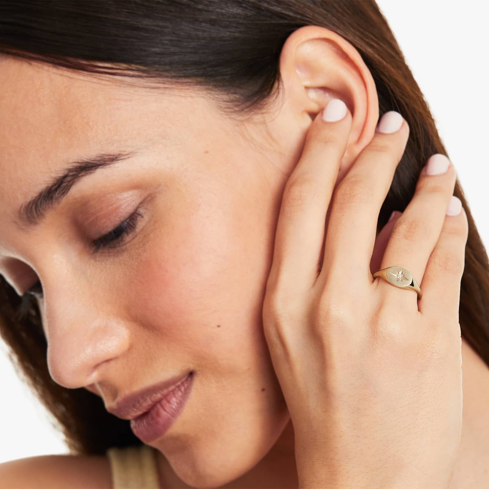 14K Yellow Gold Diamond Starburst Signet Ring