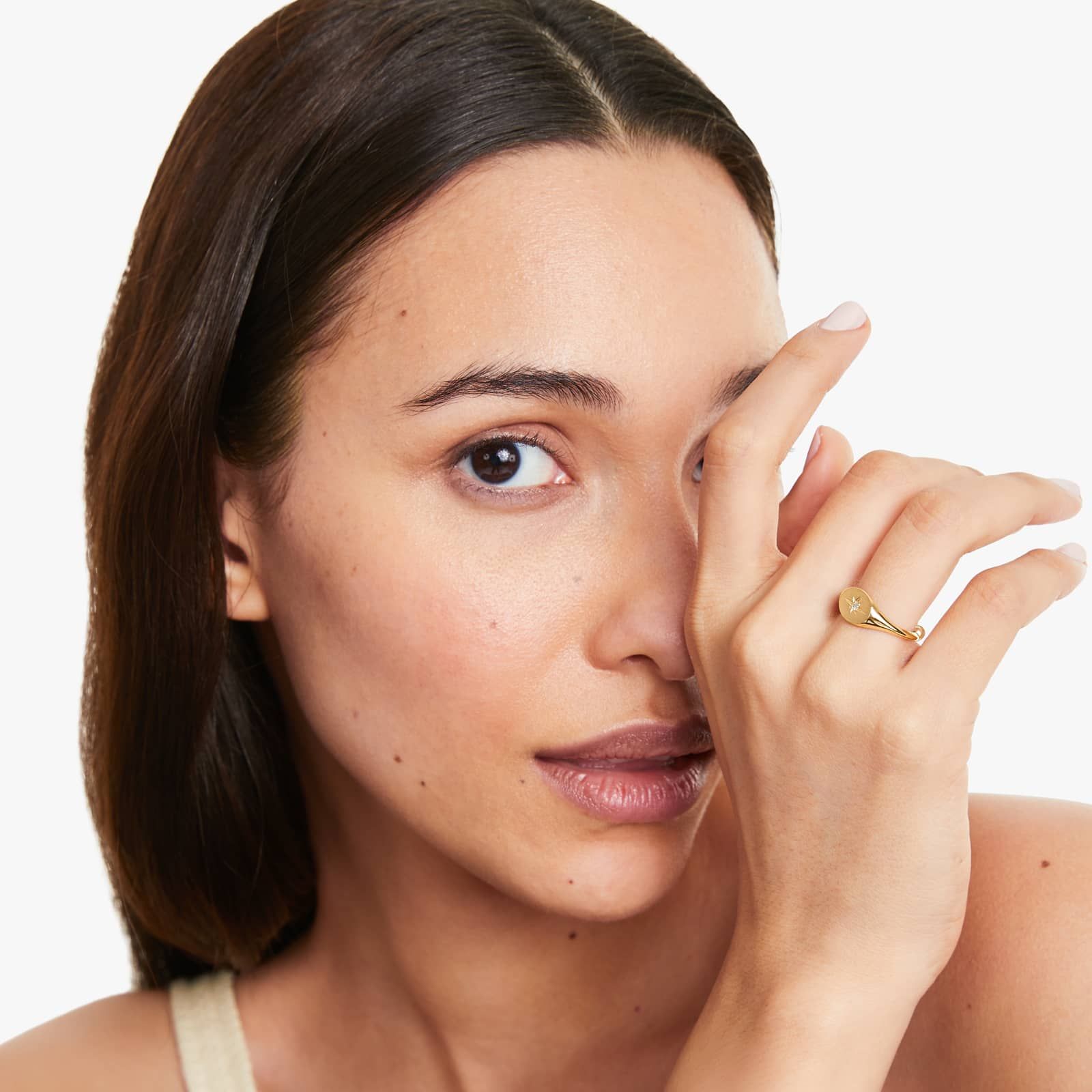 14K Yellow Gold Diamond Starburst Signet Ring