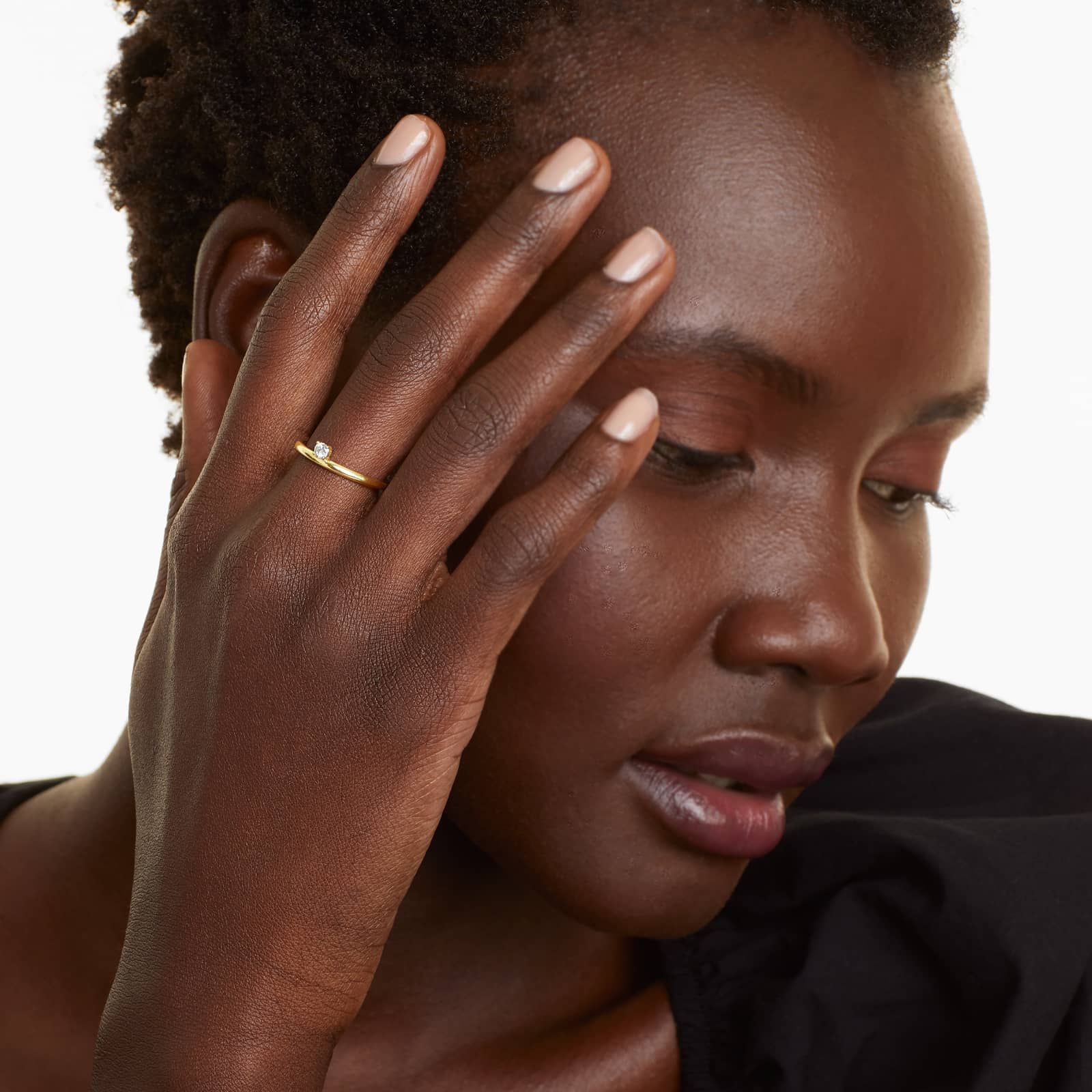 14K Yellow Gold Peeking Diamond Ring