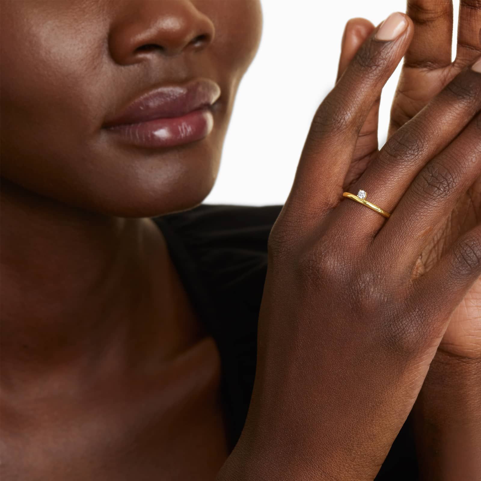 14K Yellow Gold Peeking Diamond Ring