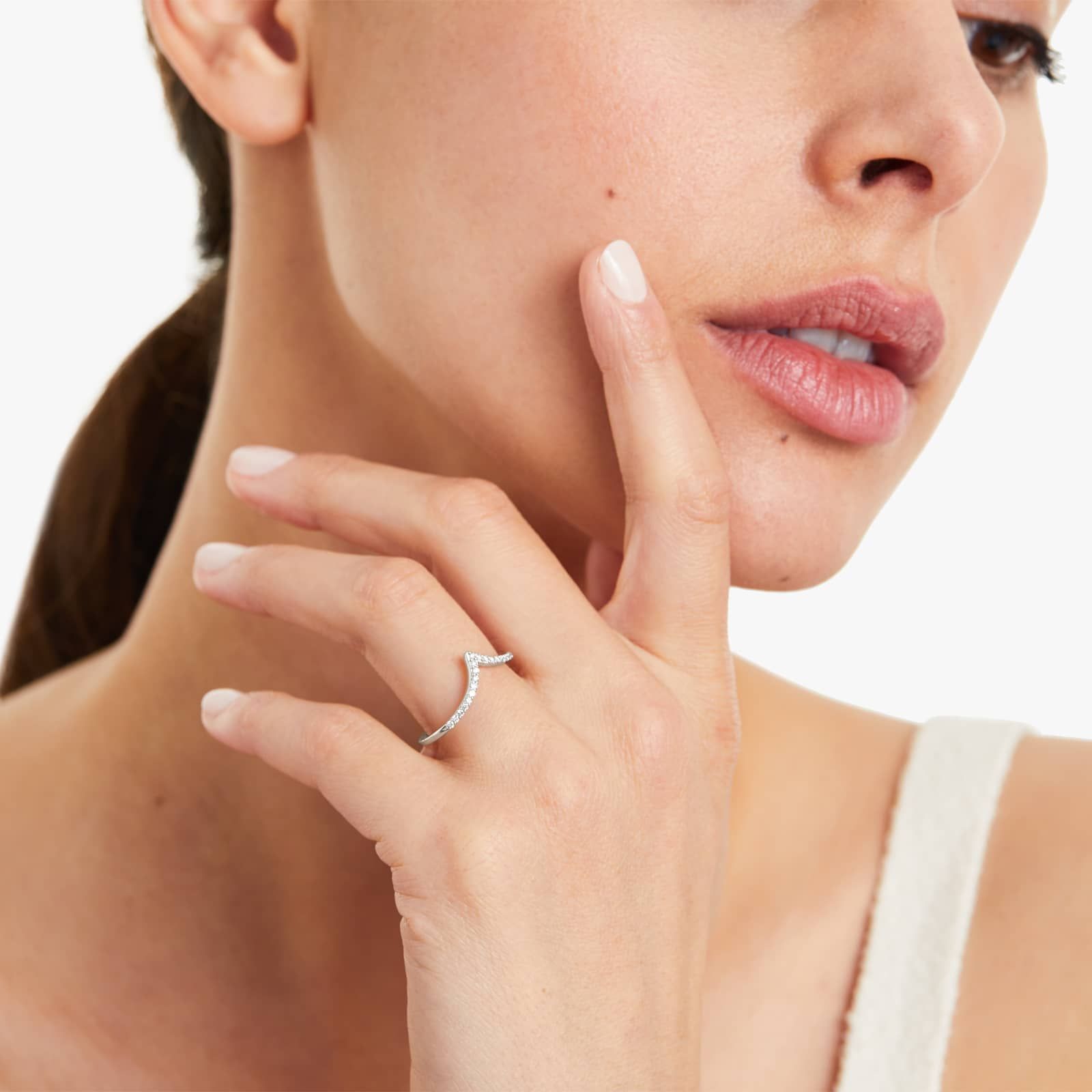 Deep V Diamond Ring In 14K White Gold