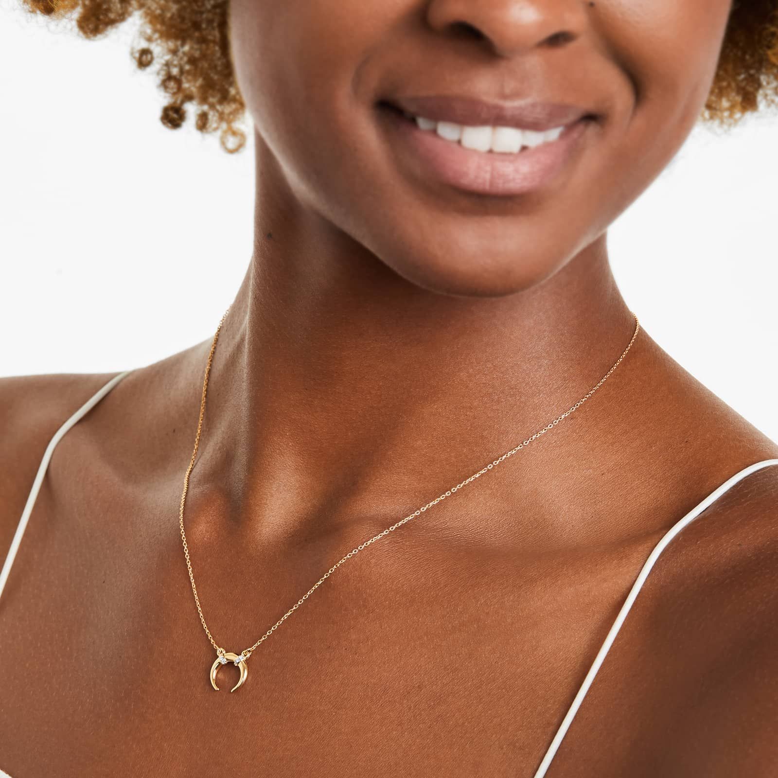 Diamond Adorned Crescent Necklace In 14K Yellow Gold