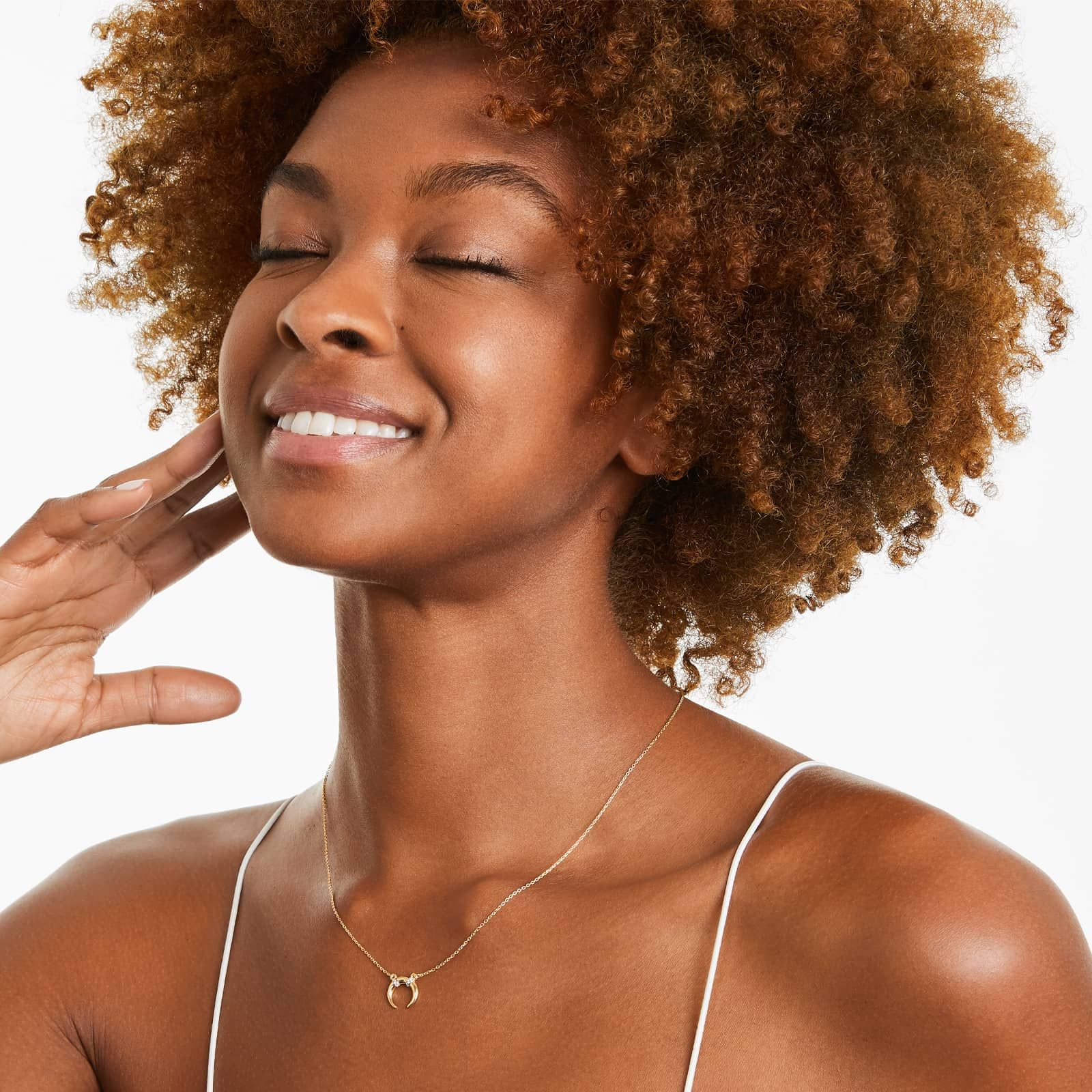 Diamond Adorned Crescent Necklace In 14K Yellow Gold