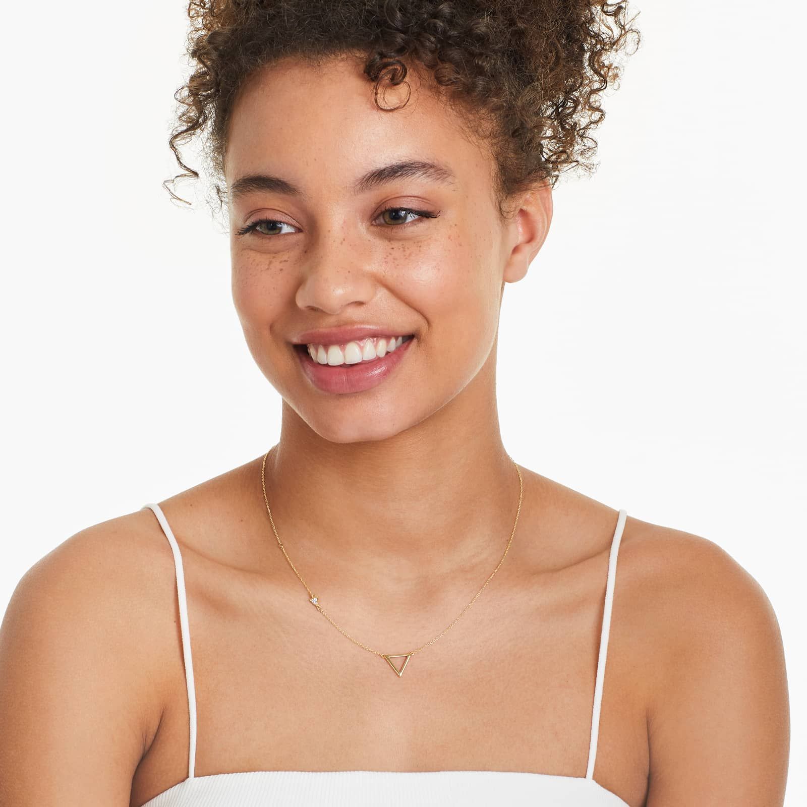 Triangle And Side Diamond Necklace In 14K Yellow Gold