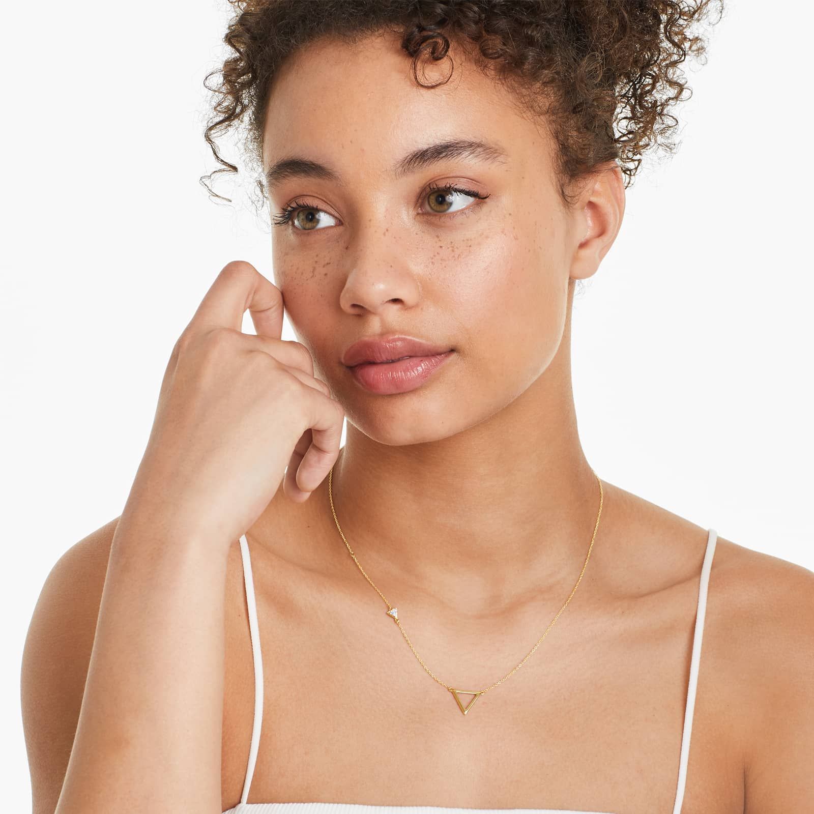 Triangle And Side Diamond Necklace In 14K Yellow Gold