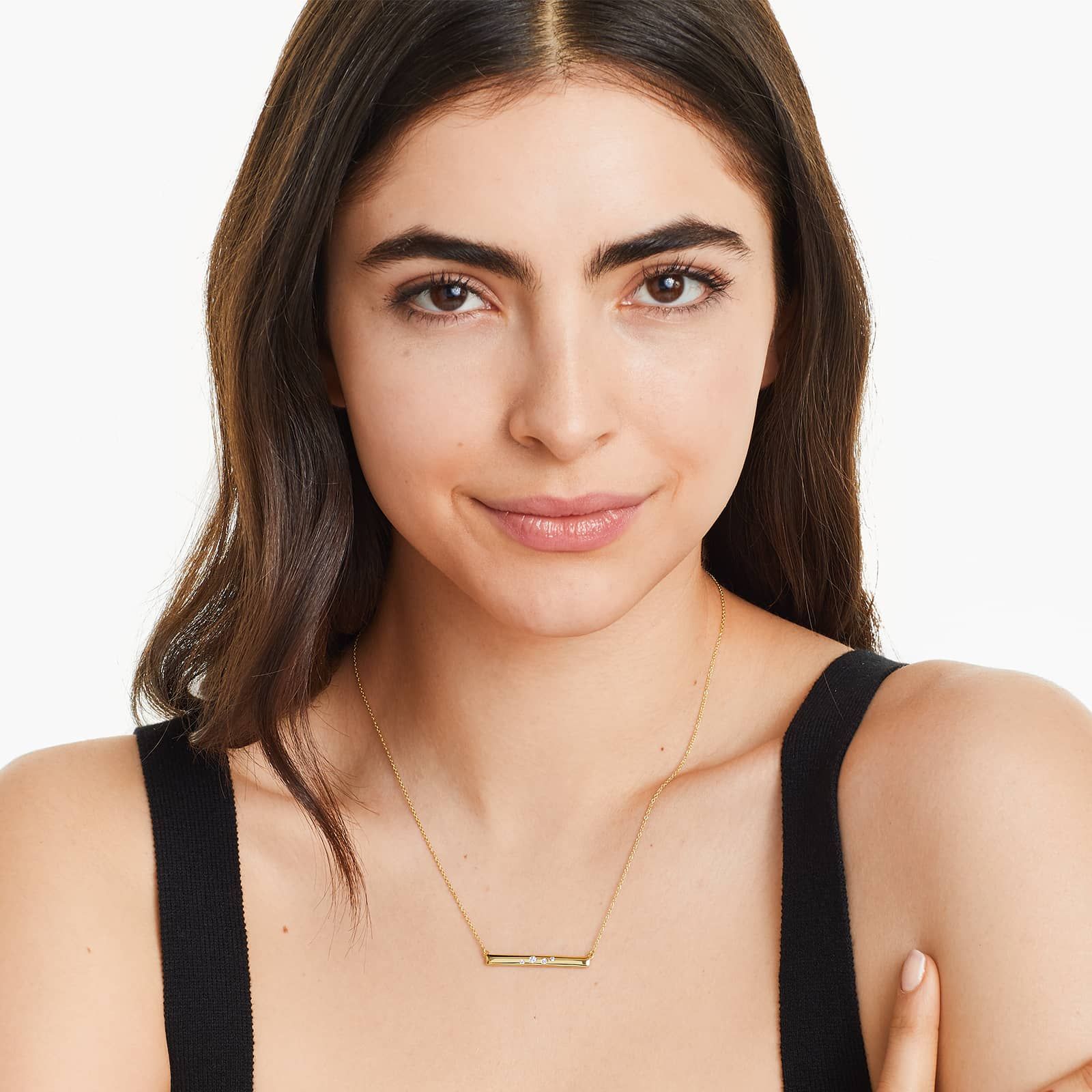 Diamond Speckled Bar Necklace In 14K Yellow Gold