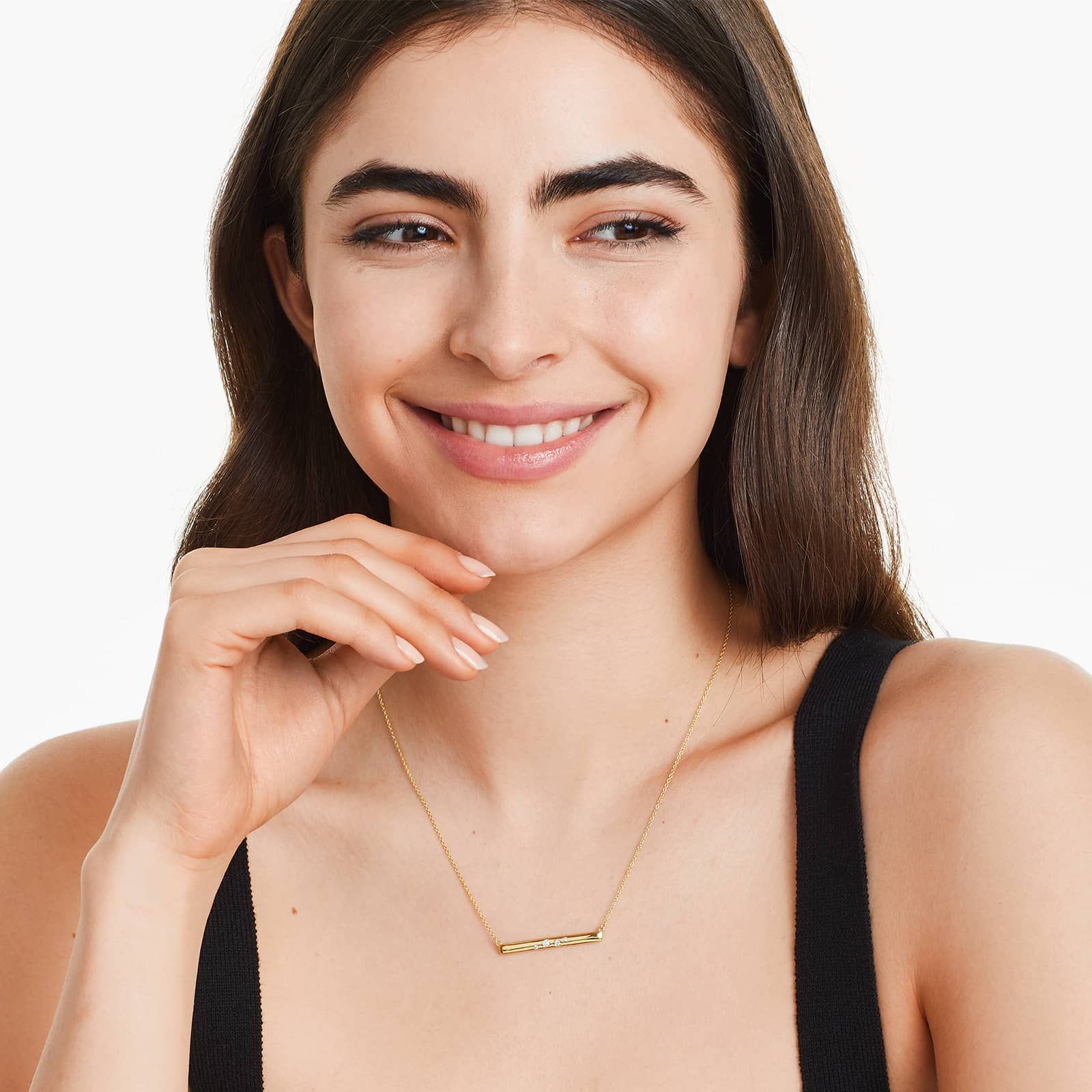 Diamond Speckled Bar Necklace In 14K Yellow Gold