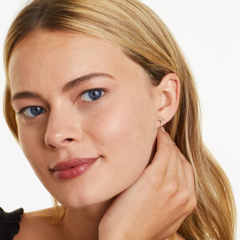 14K Yellow Gold North Star Diamond Fleck Earrings