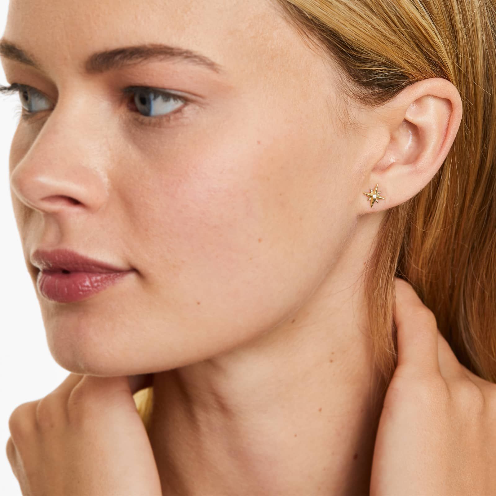 14K Yellow Gold North Star Diamond Fleck Earrings