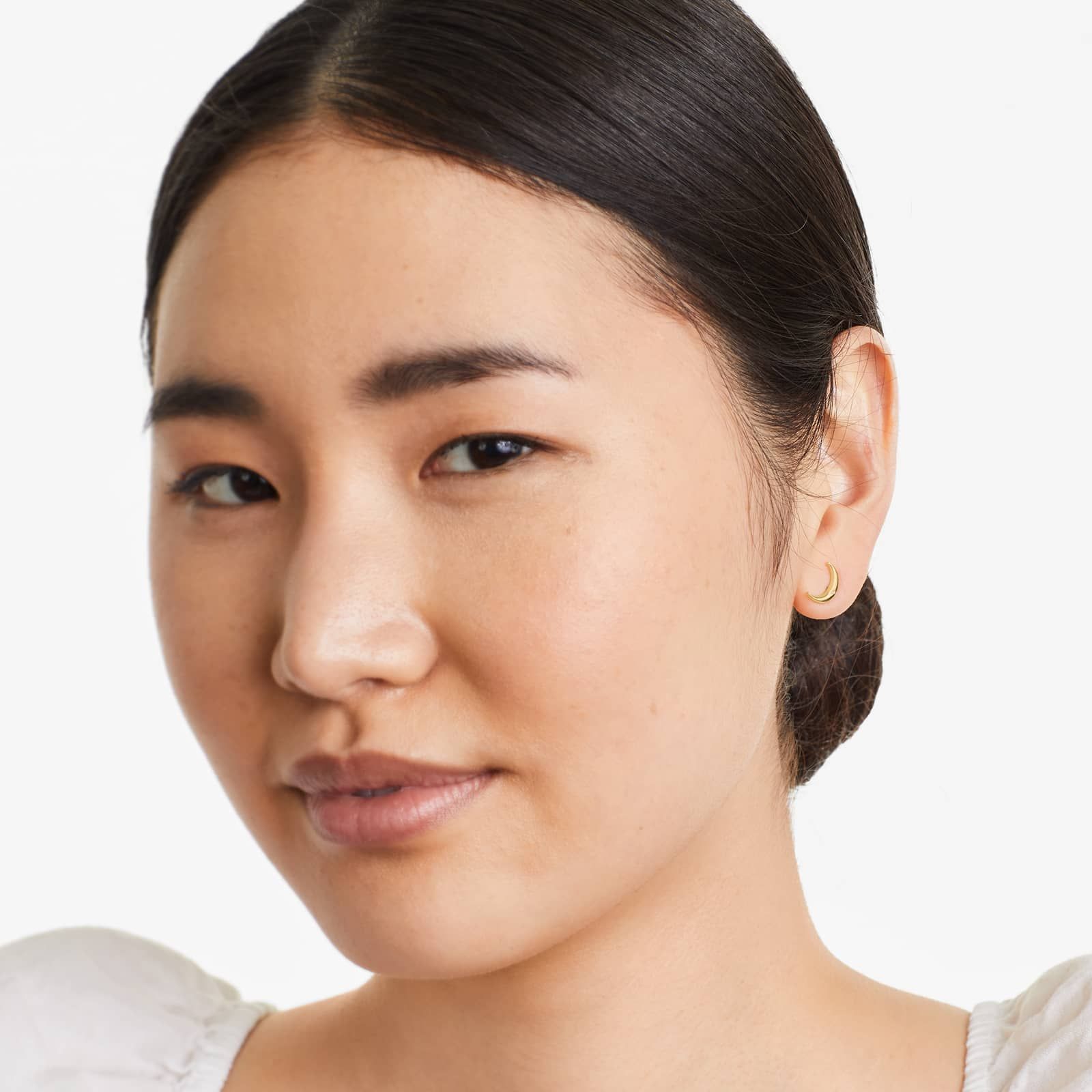 14K Yellow Gold Half Moon Diamond Fleck Earrings