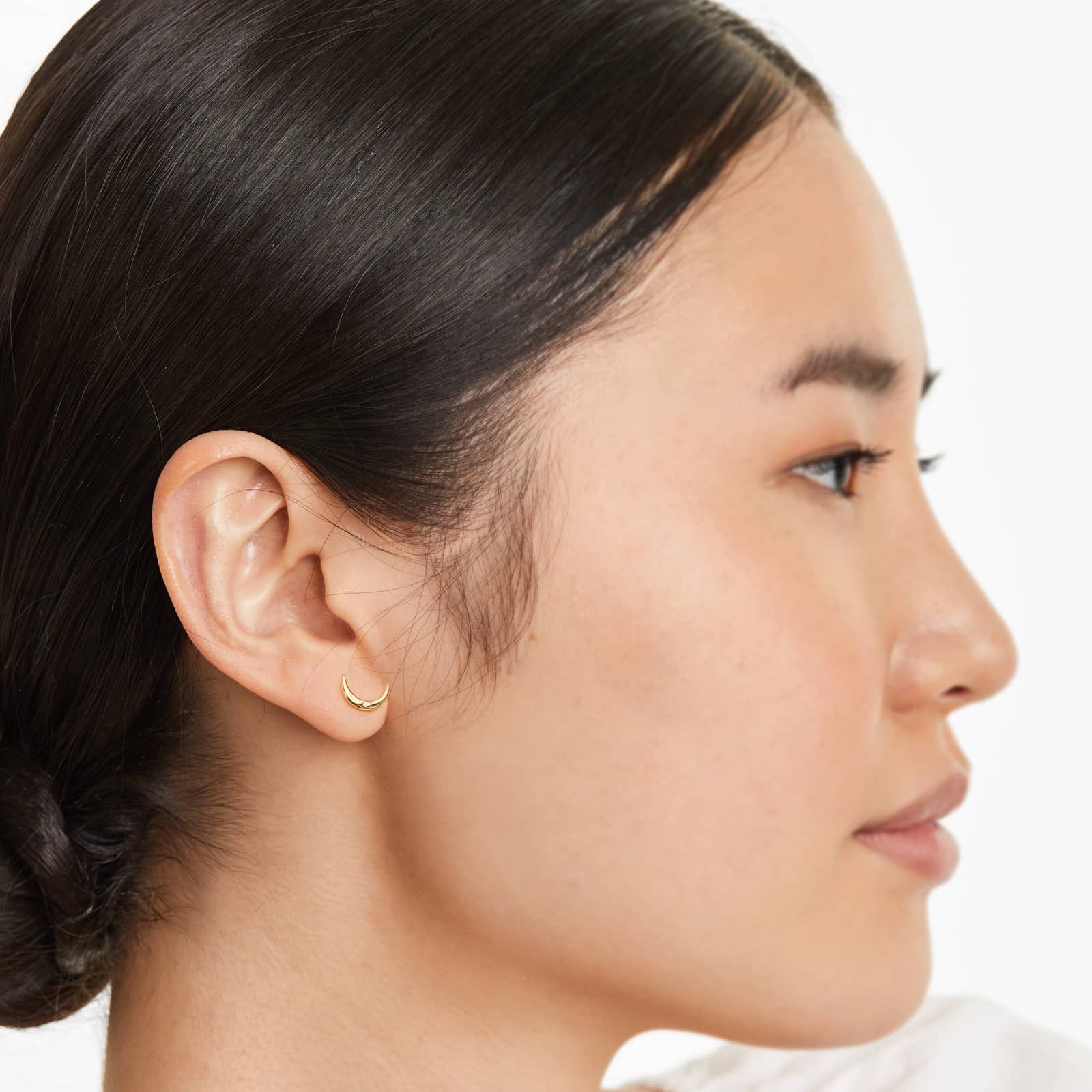 14K Yellow Gold Half Moon Diamond Fleck Earrings