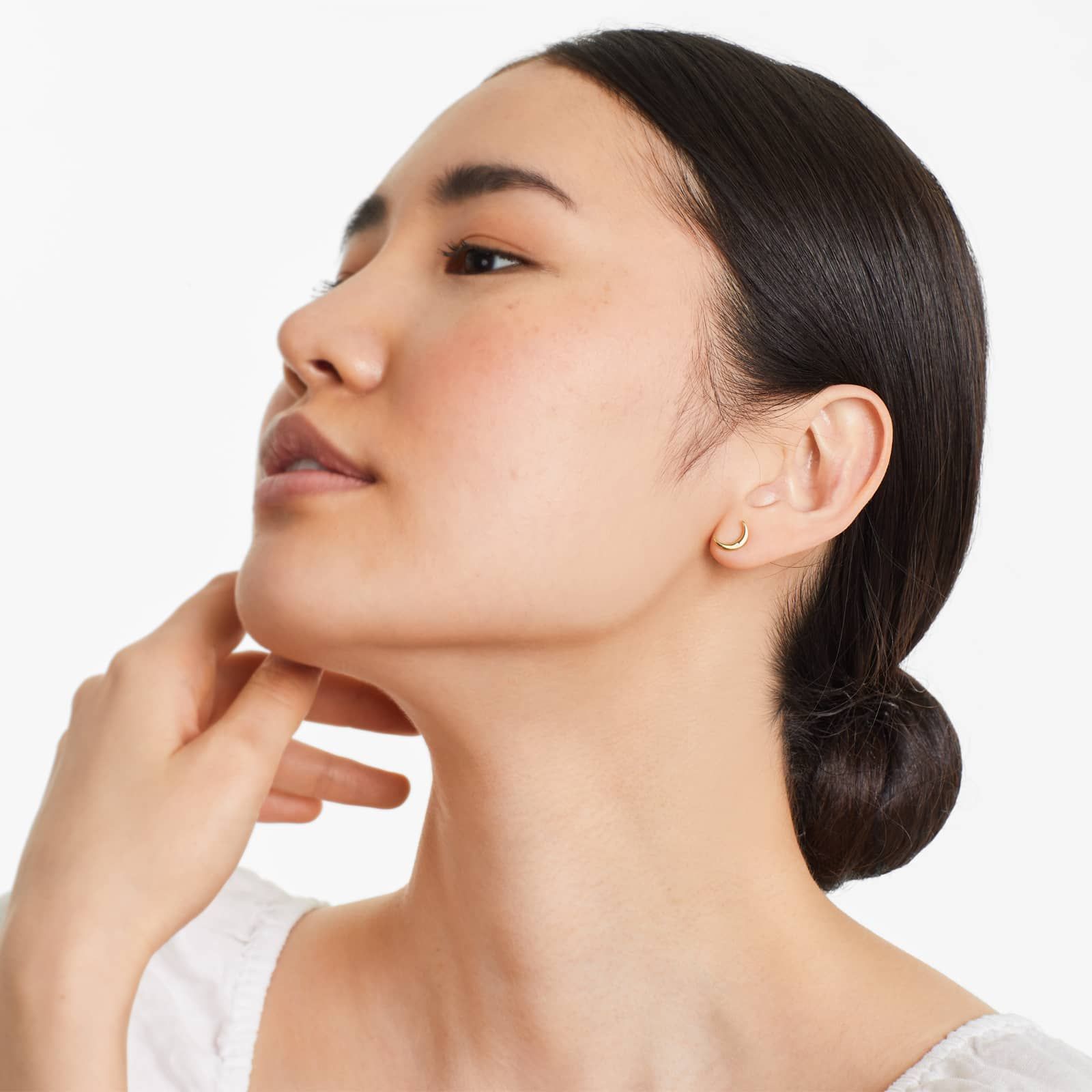 14K Yellow Gold Half Moon Diamond Fleck Earrings