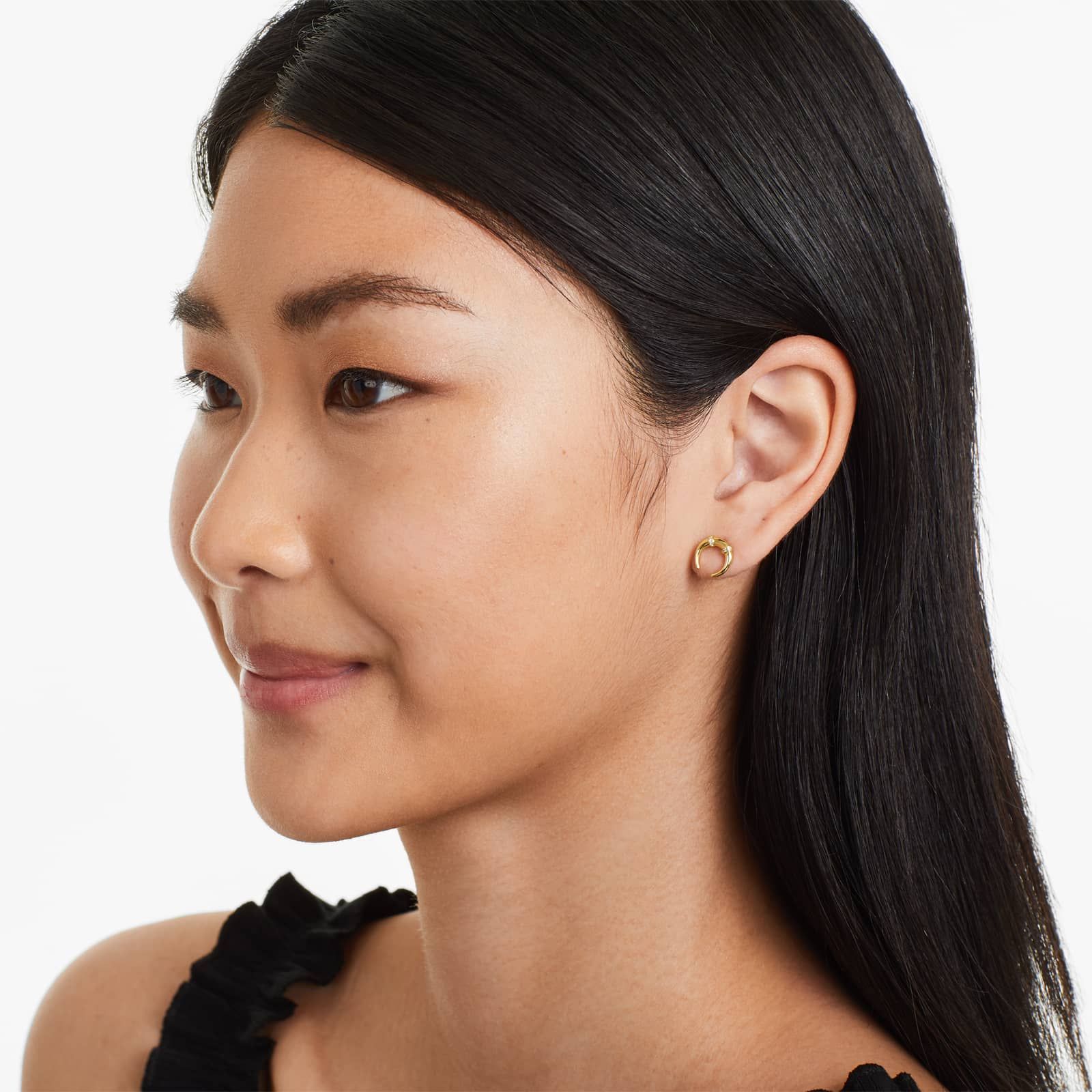 14K Yellow Gold Diamond Adorned Crescent Earrings