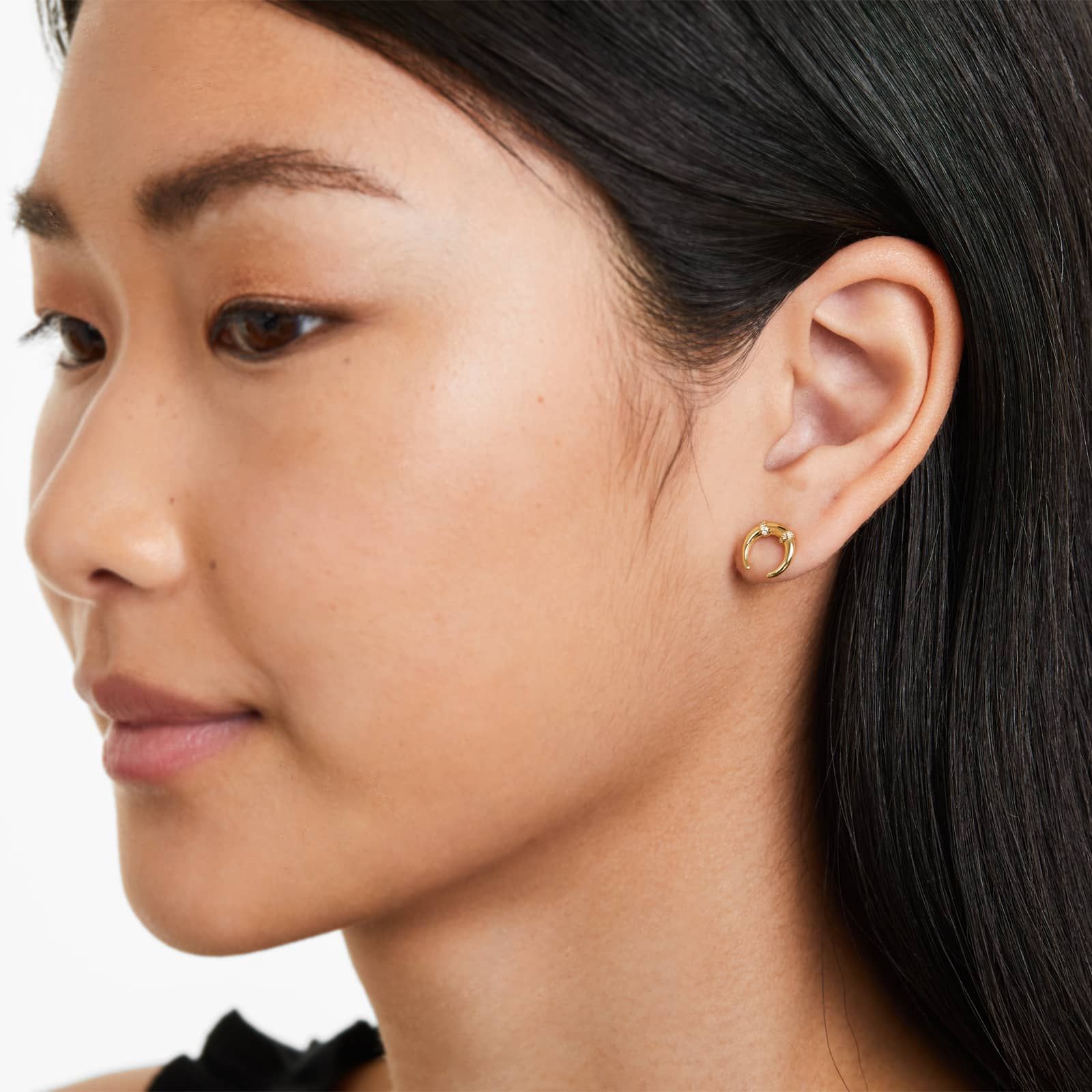 14K Yellow Gold Diamond Adorned Crescent Earrings