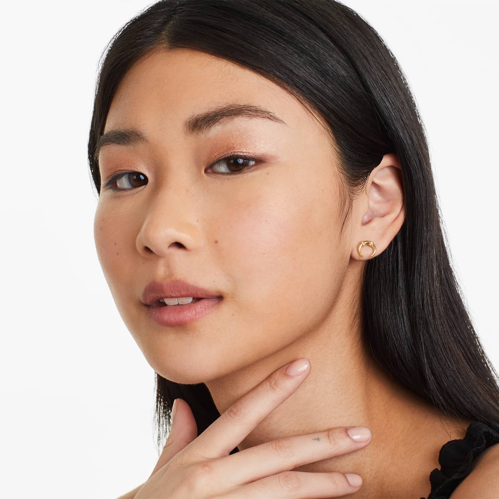 14K Yellow Gold Diamond Adorned Crescent Earrings