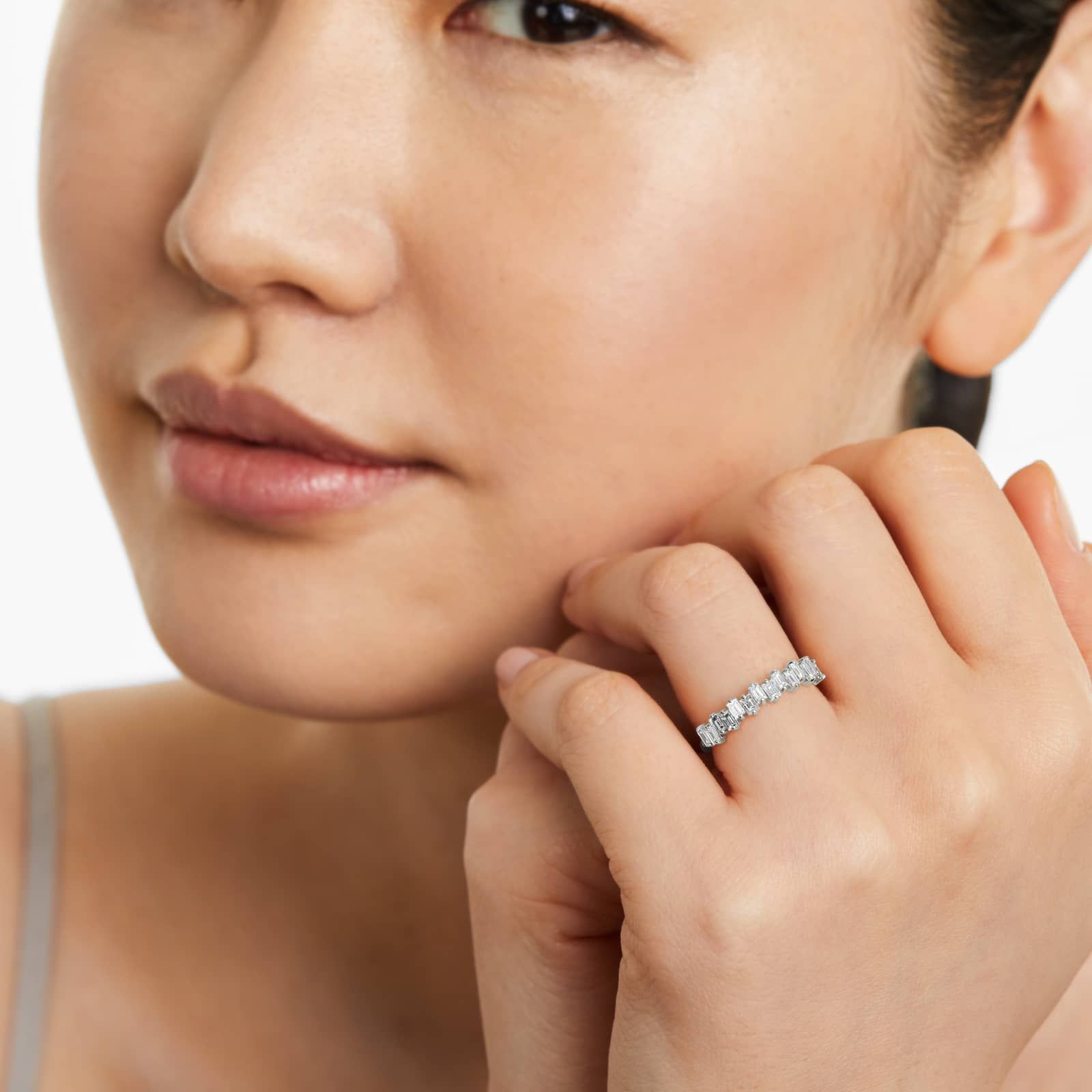 Jagged Baguette Cut Diamond Ring In 14K White Gold