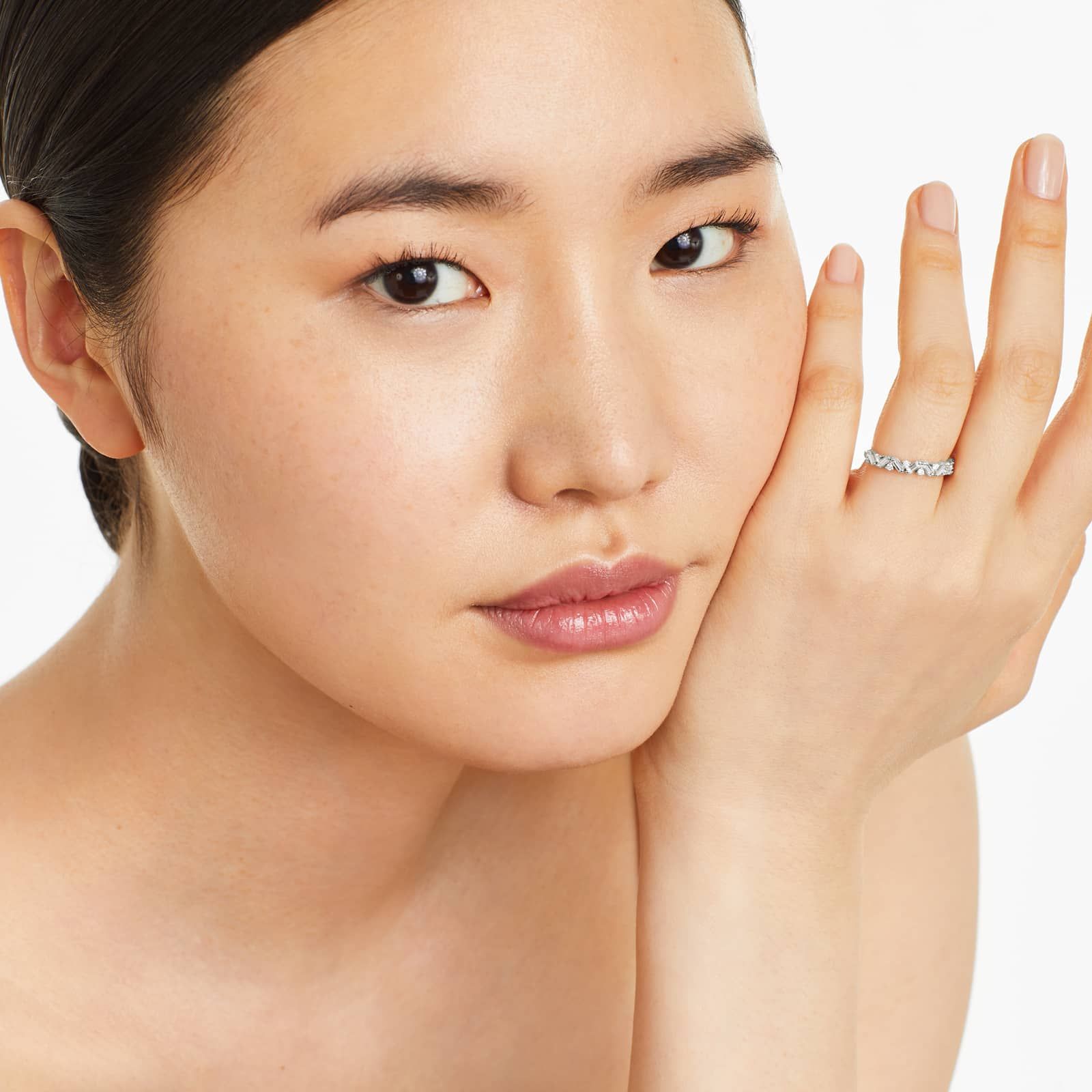 Zig Zag Baguette And Round Diamond Ring In 14K White Gold