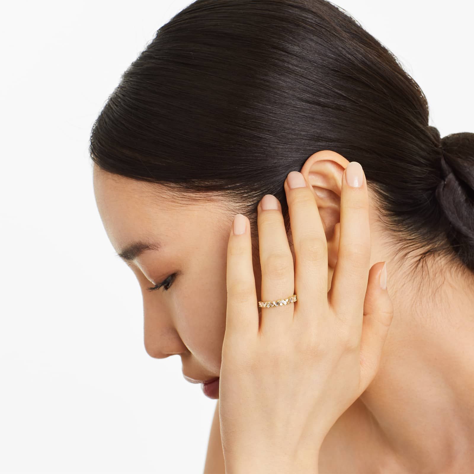 Zig Zag Baguette And Round Diamond Ring In 14K Yellow Gold