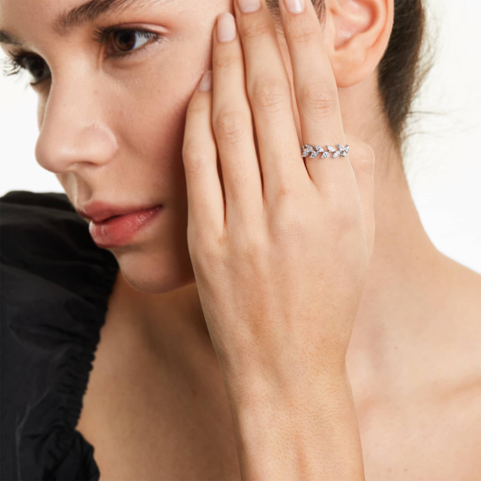 Barley Marquise Cut Diamond Ring In 14K White Gold