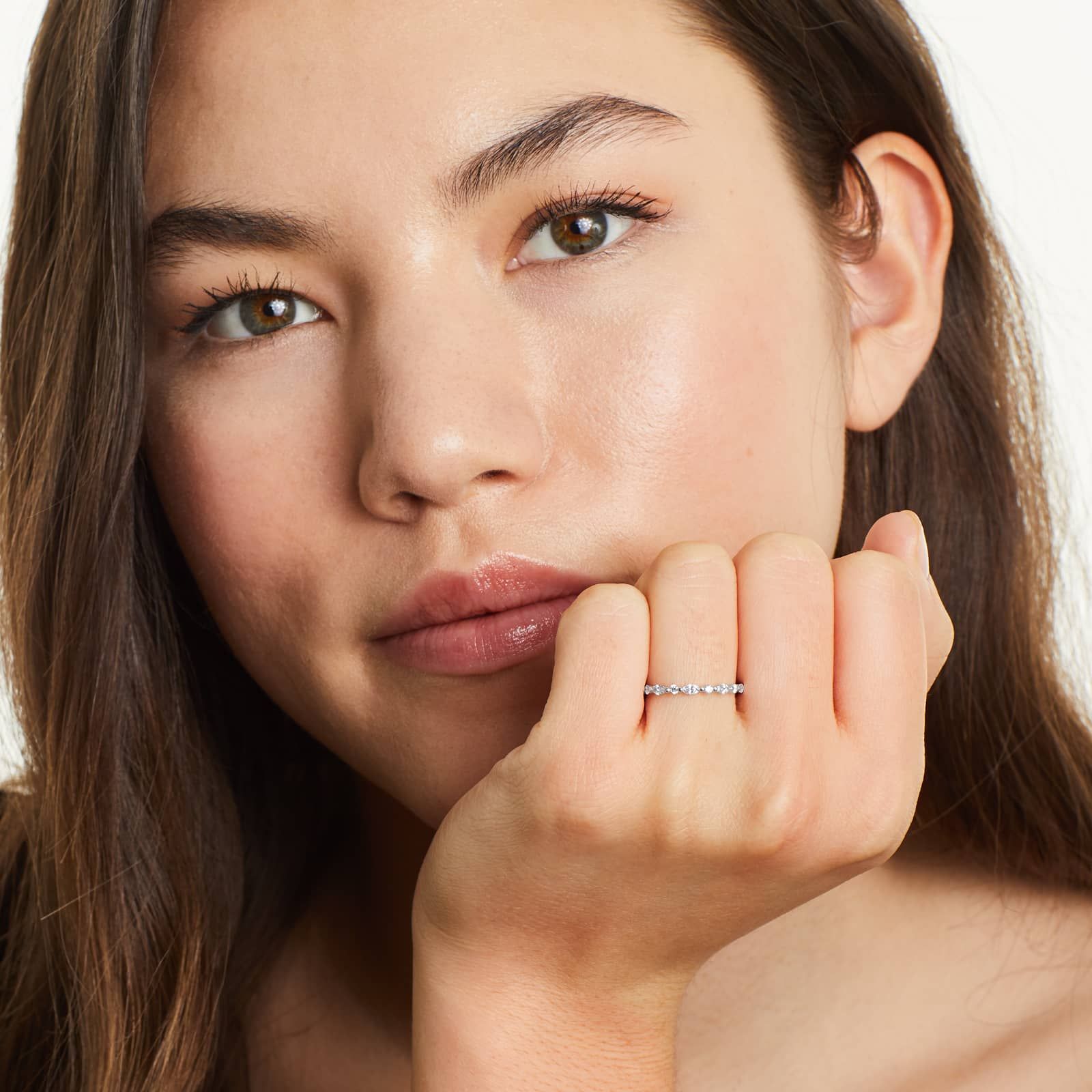 Shared Prong Marquise And Round Diamond Ring In 14K White Gold