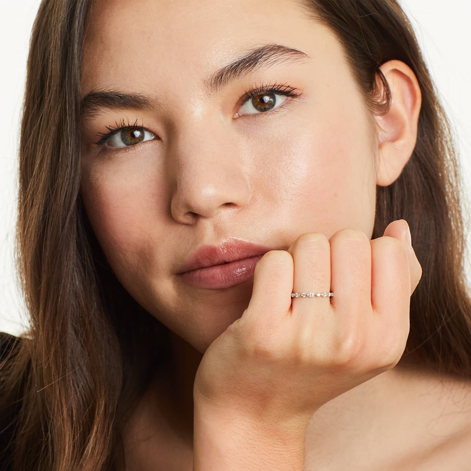 Shared Prong Marquise And Round Diamond Ring In 14K Yellow Gold